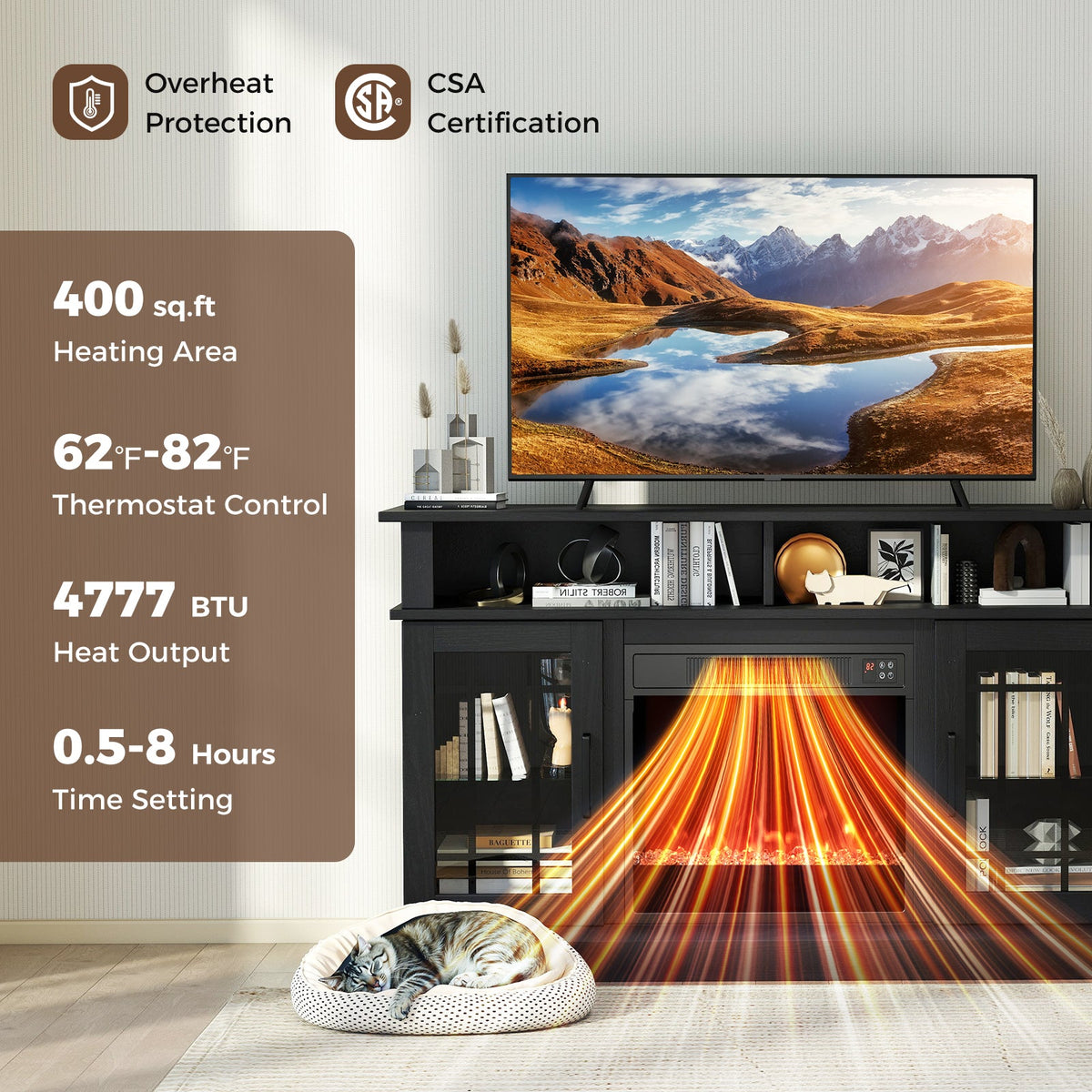 TV Stand with Electric Fireplace LED Lights and Remote Controls for TVs Up to 40 Inch
