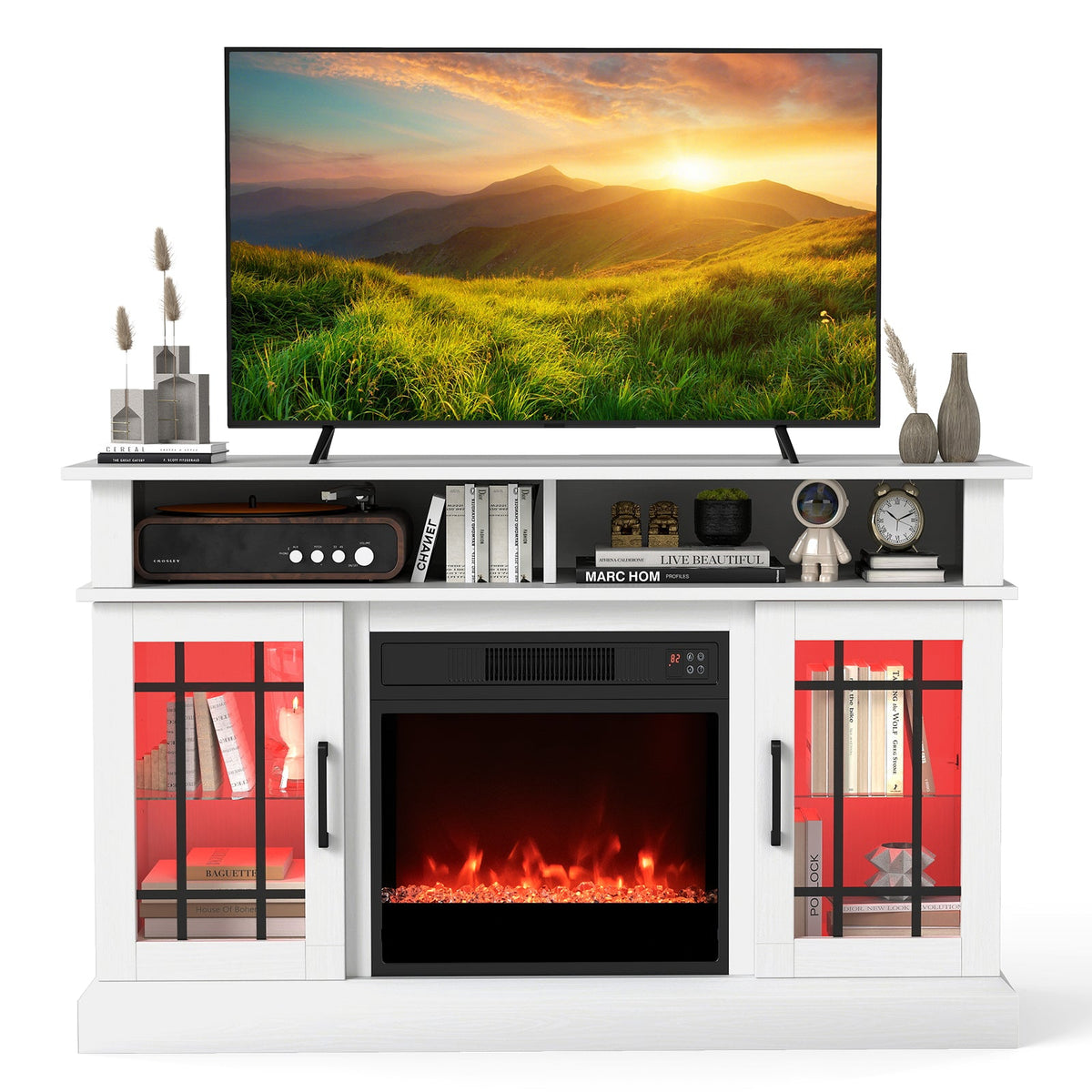 TV Stand with Electric Fireplace LED Lights and Remote Controls for TVs Up to 40 Inch