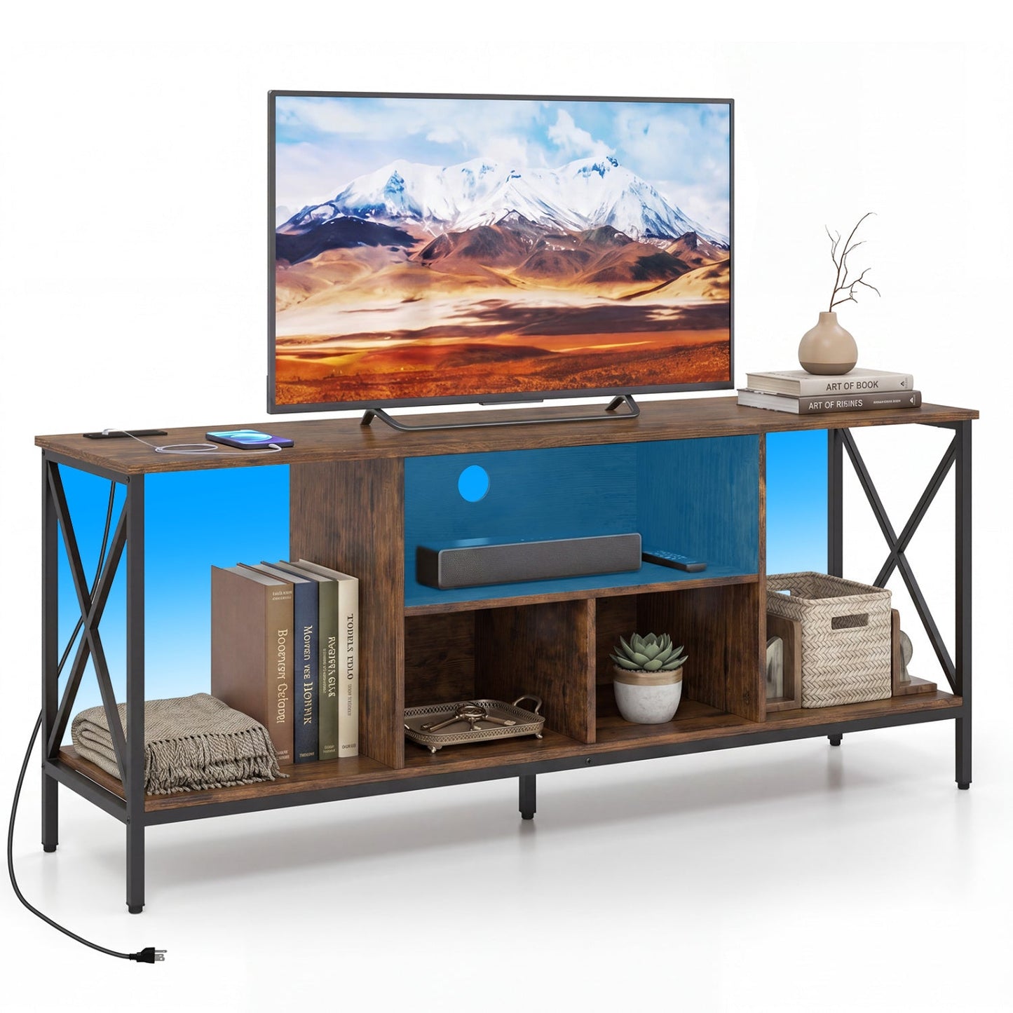 TV Stand with LED Lights for 65 Inch TV Entertainment Center with Power Outlets