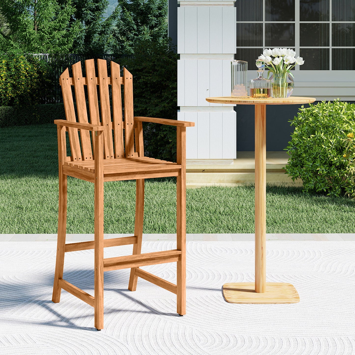 Tall Adirondack Bar Chair with Footrest - Acacia Wood