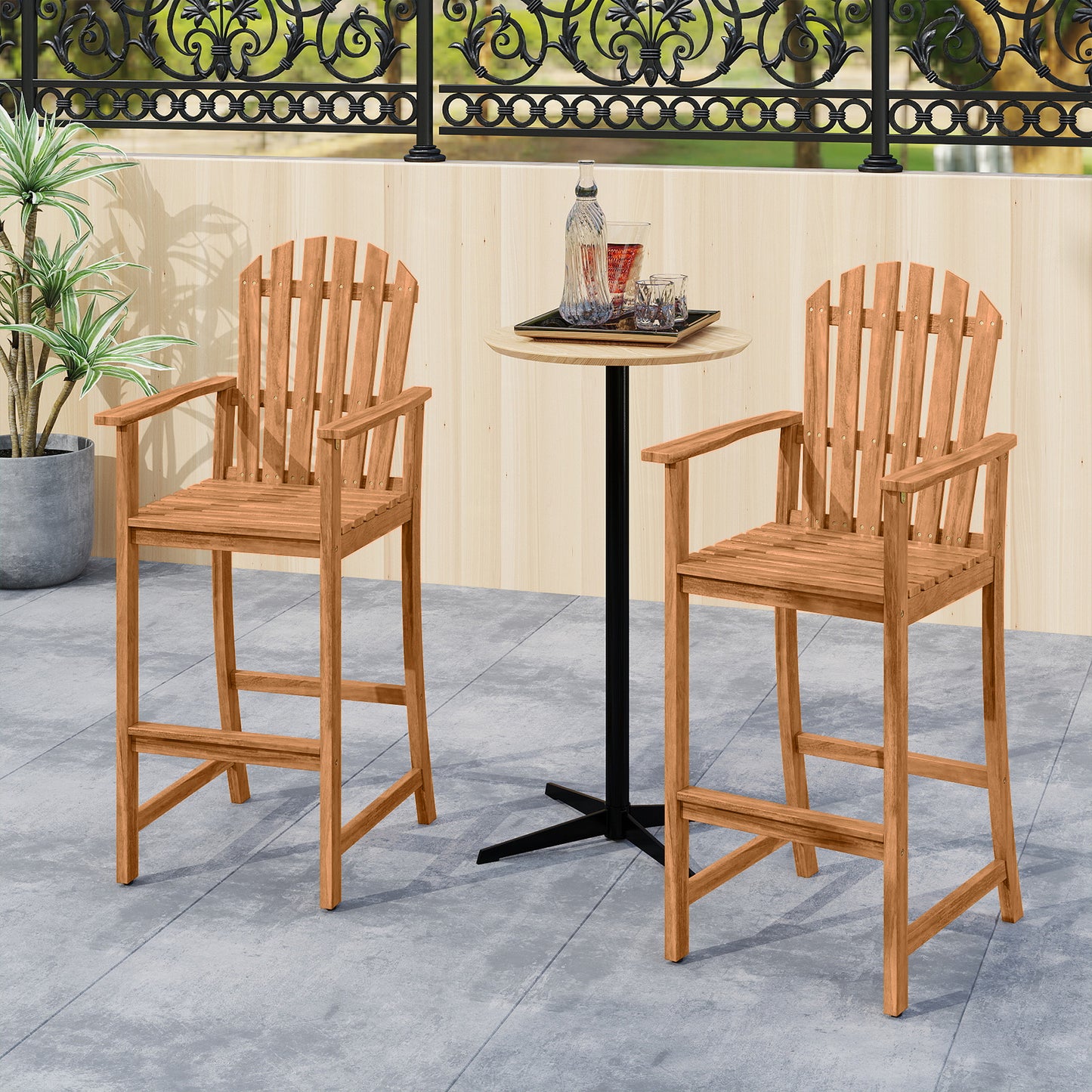 Tall Adirondack Bar Chair with Footrest - Acacia Wood
