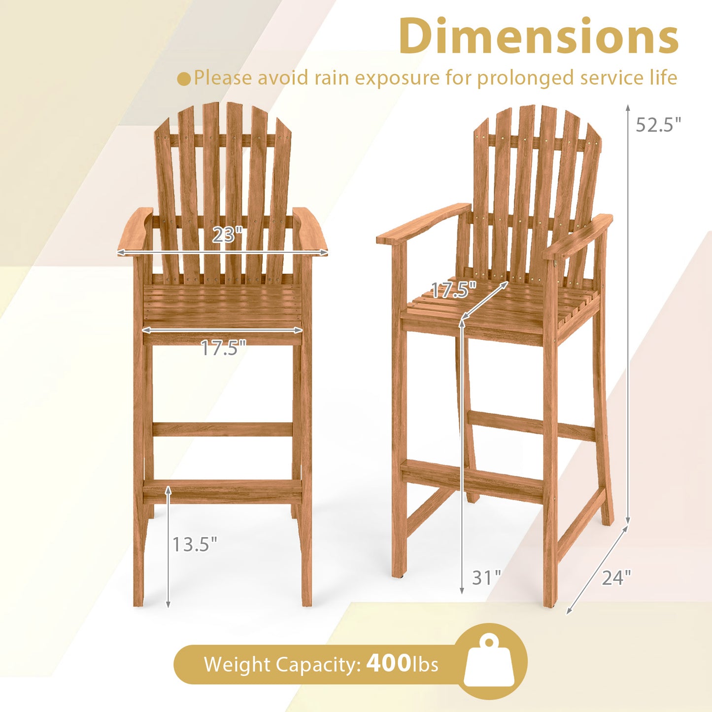 Tall Adirondack Bar Chair with Footrest - Acacia Wood