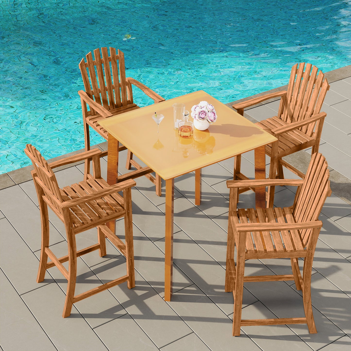Tall Adirondack Bar Chair with Footrest - Acacia Wood