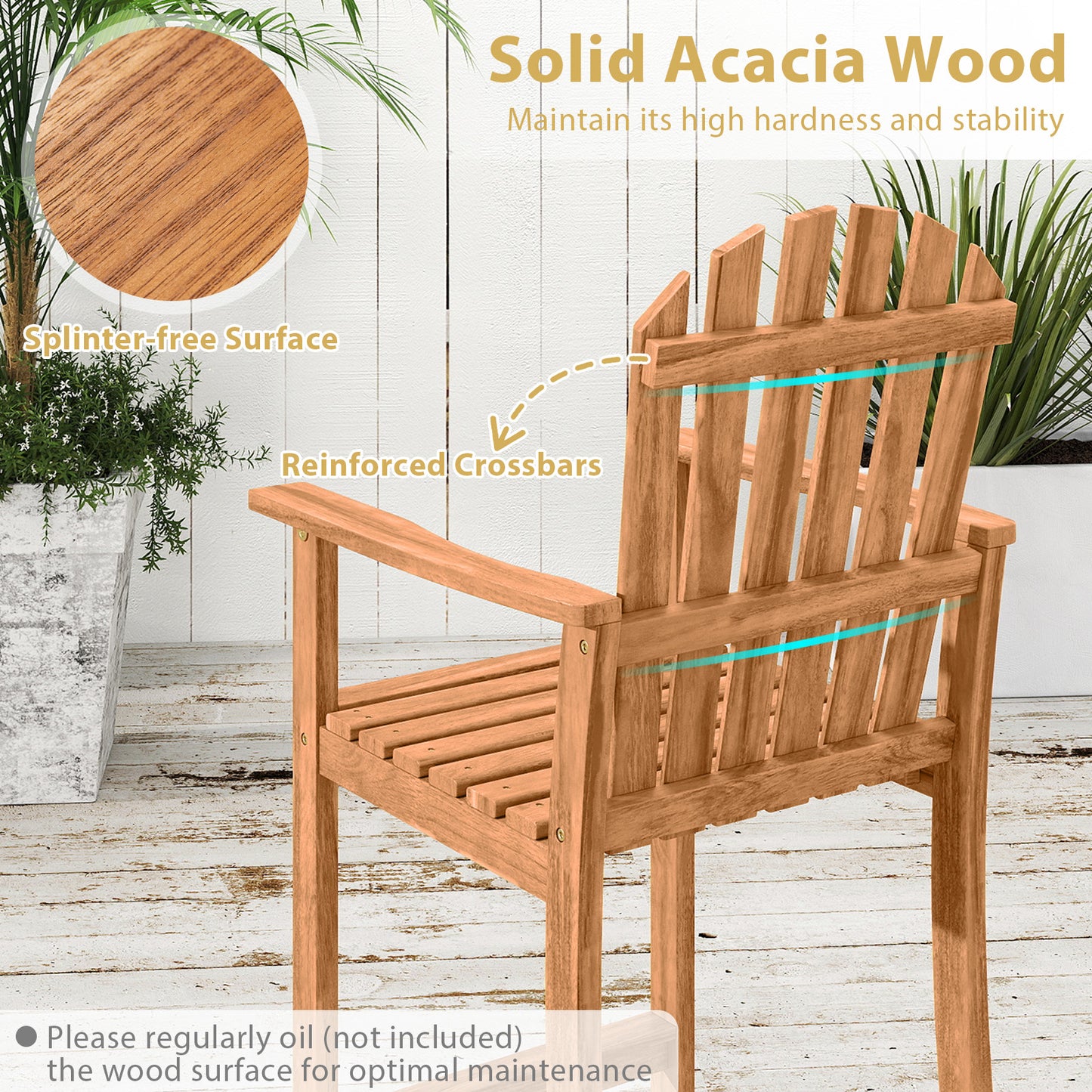 Tall Adirondack Bar Chair with Footrest - Acacia Wood