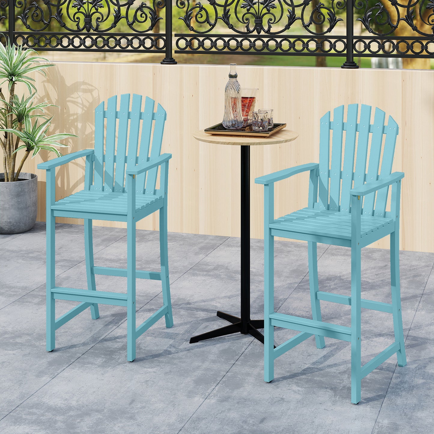 Tall Adirondack Bar Chair with Footrest - Acacia Wood