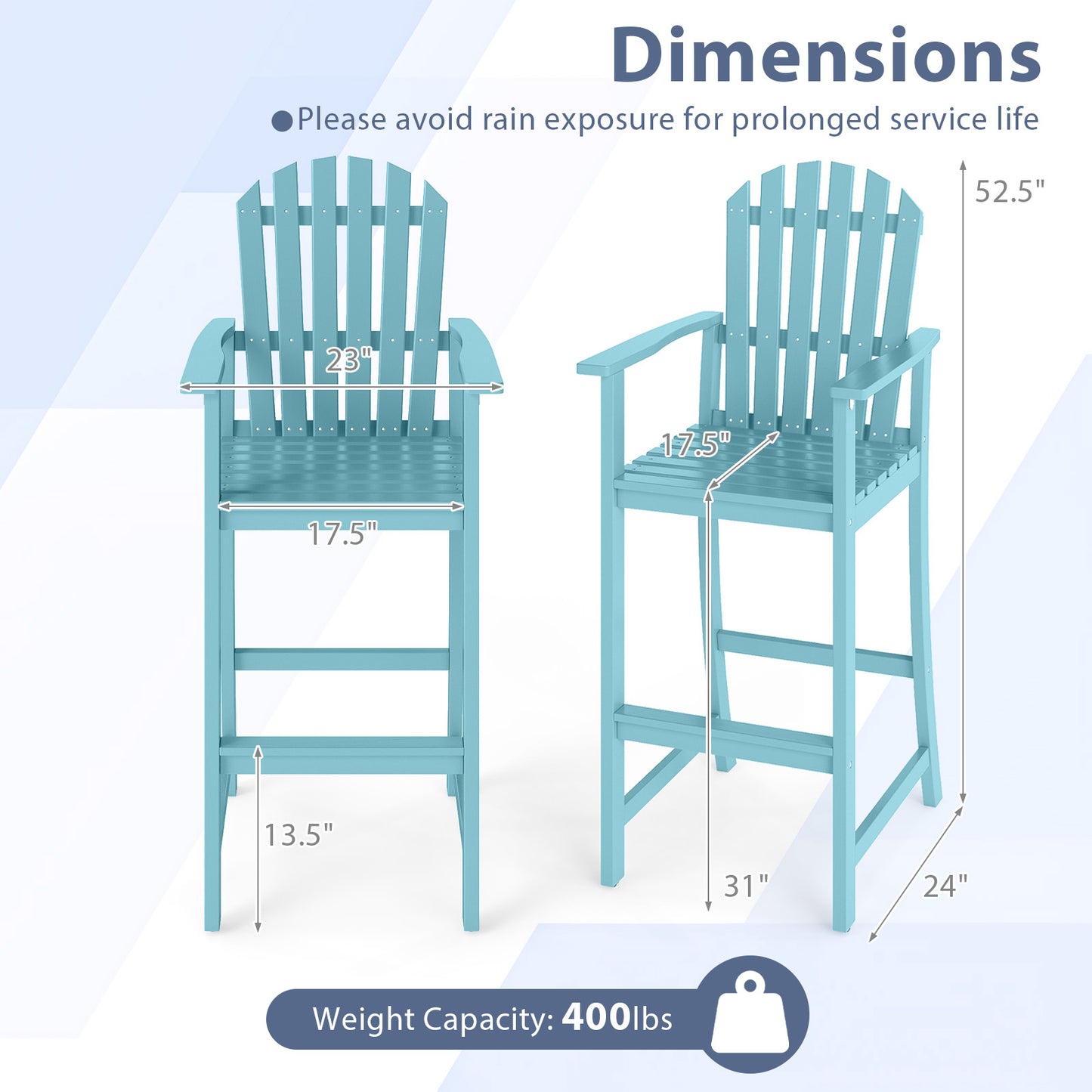 Tall Adirondack Bar Chair with Footrest - Acacia Wood