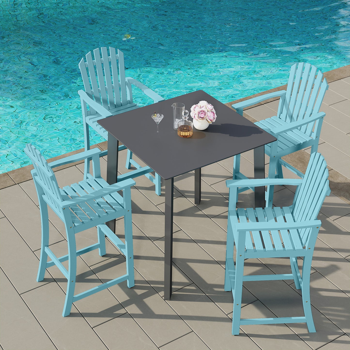 Tall Adirondack Bar Chair with Footrest - Acacia Wood