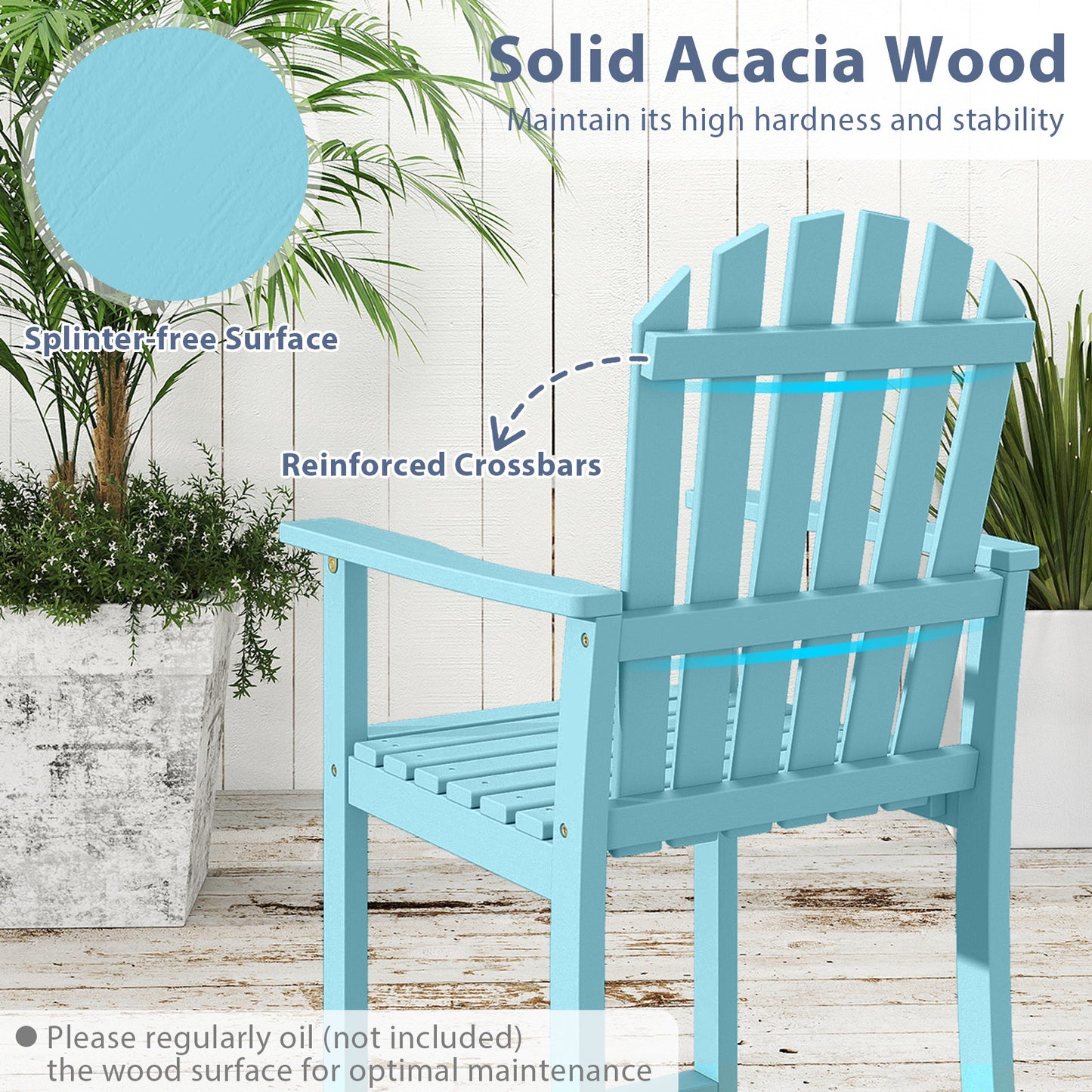 Tall Adirondack Bar Chair with Footrest - Acacia Wood