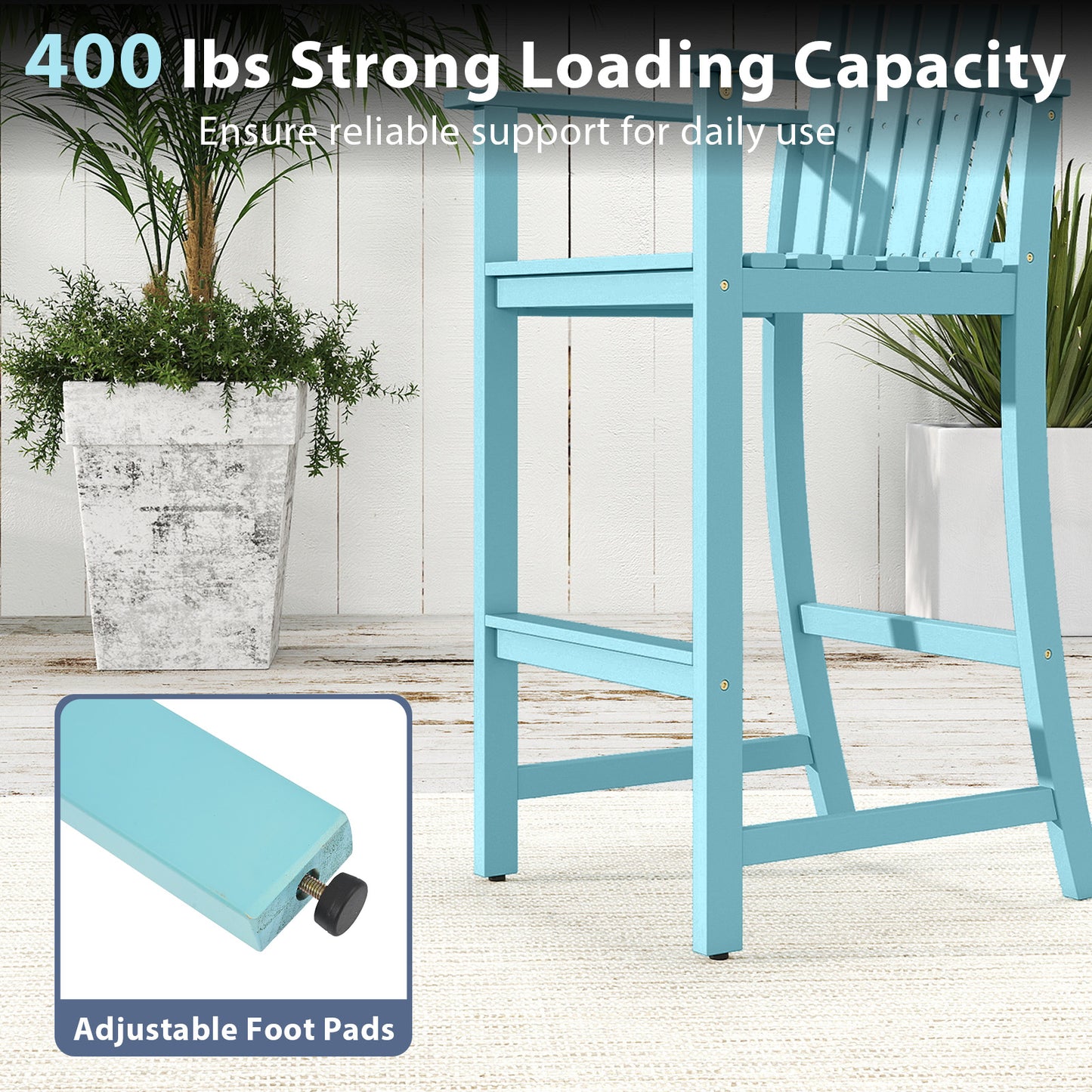 Tall Adirondack Bar Chair with Footrest - Acacia Wood