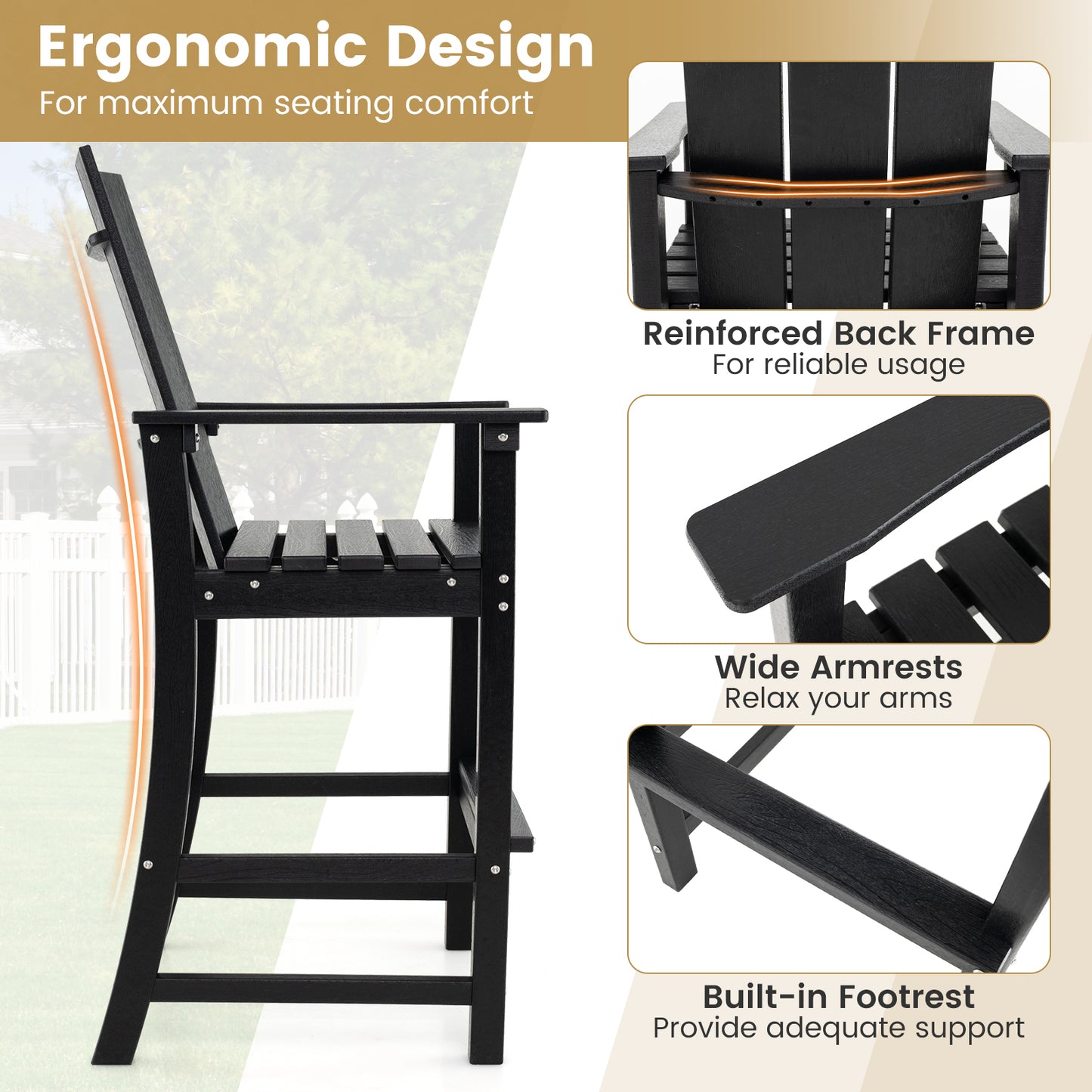 Tall Adirondack Bar Chair with Ergonomic High Back