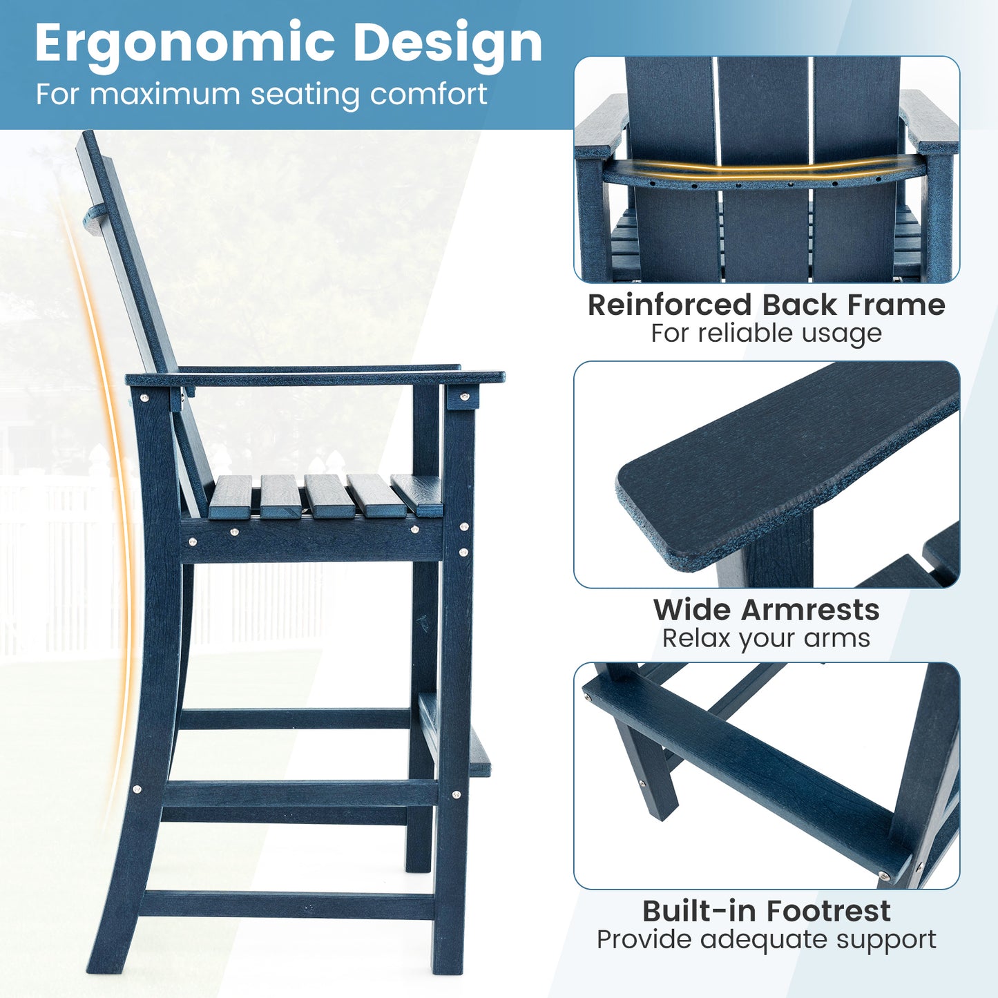 Tall Adirondack Bar Chair with Ergonomic High Back