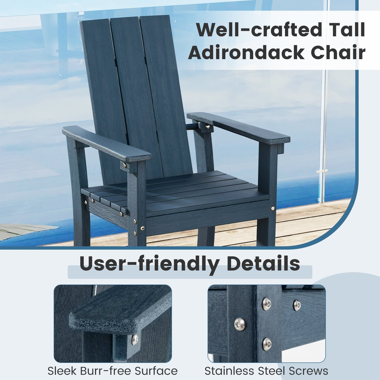 Tall Adirondack Bar Chair with Ergonomic High Back