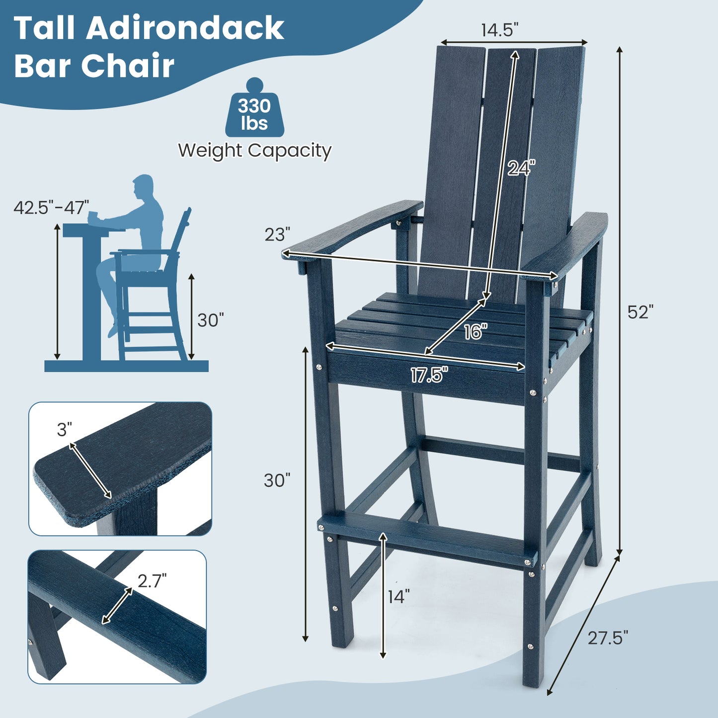Tall Adirondack Bar Chair with Ergonomic High Back