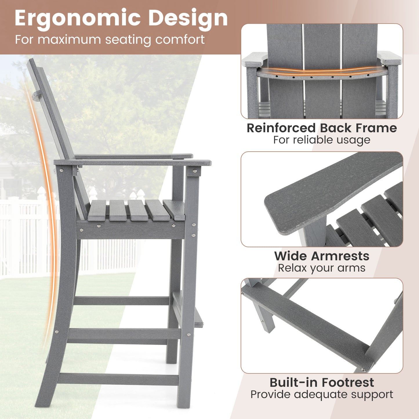 Tall Adirondack Bar Chair with Ergonomic High Back