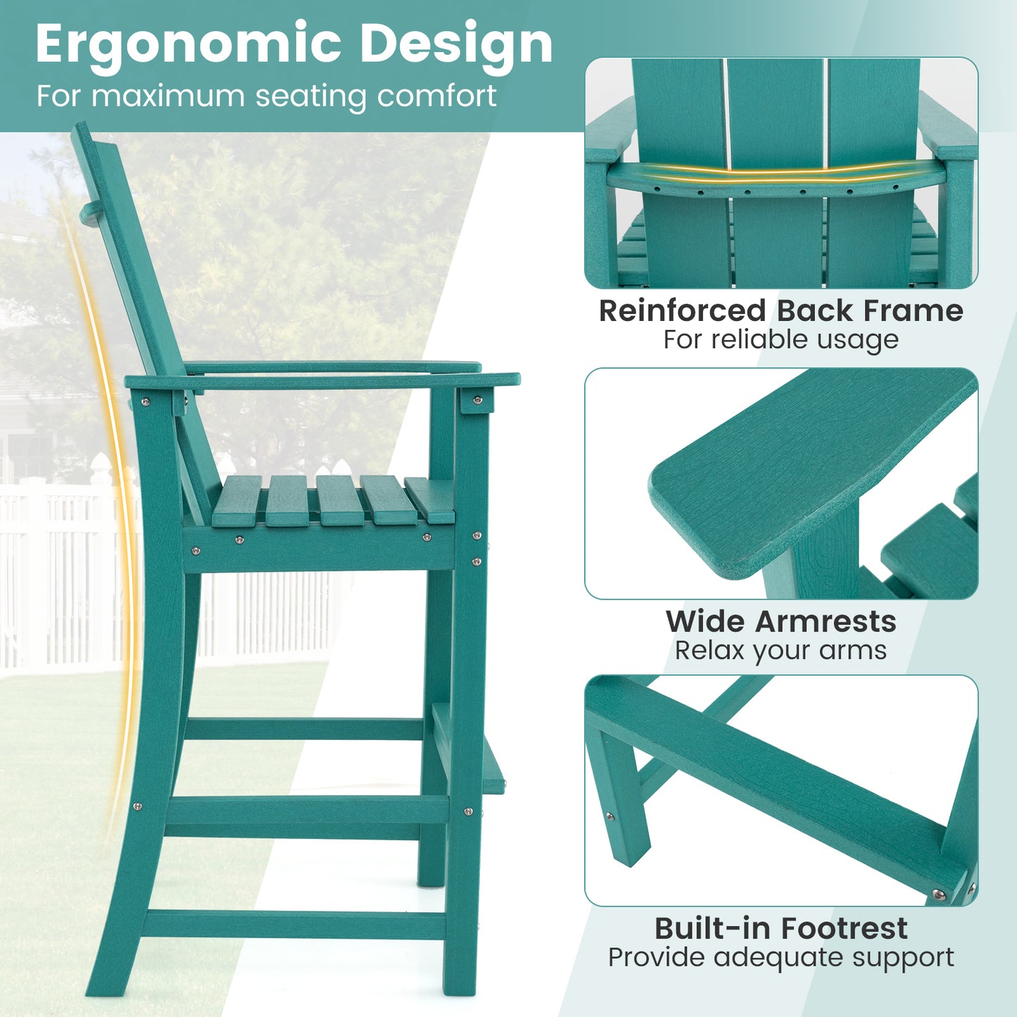 Tall Adirondack Bar Chair with Ergonomic High Back