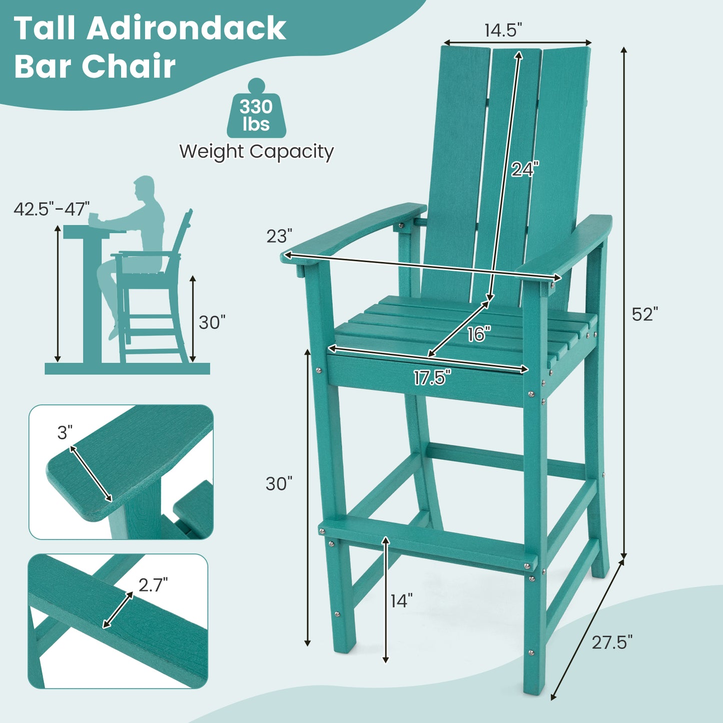 Tall Adirondack Bar Chair with Ergonomic High Back
