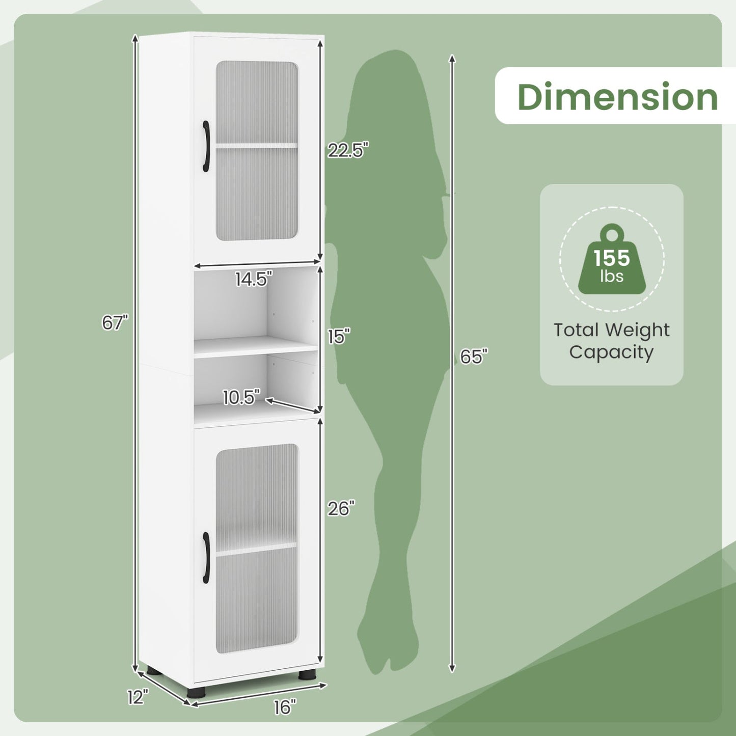 Tall Bathroom Storage Cabinet 67 Inches Freestanding Storage Organizer