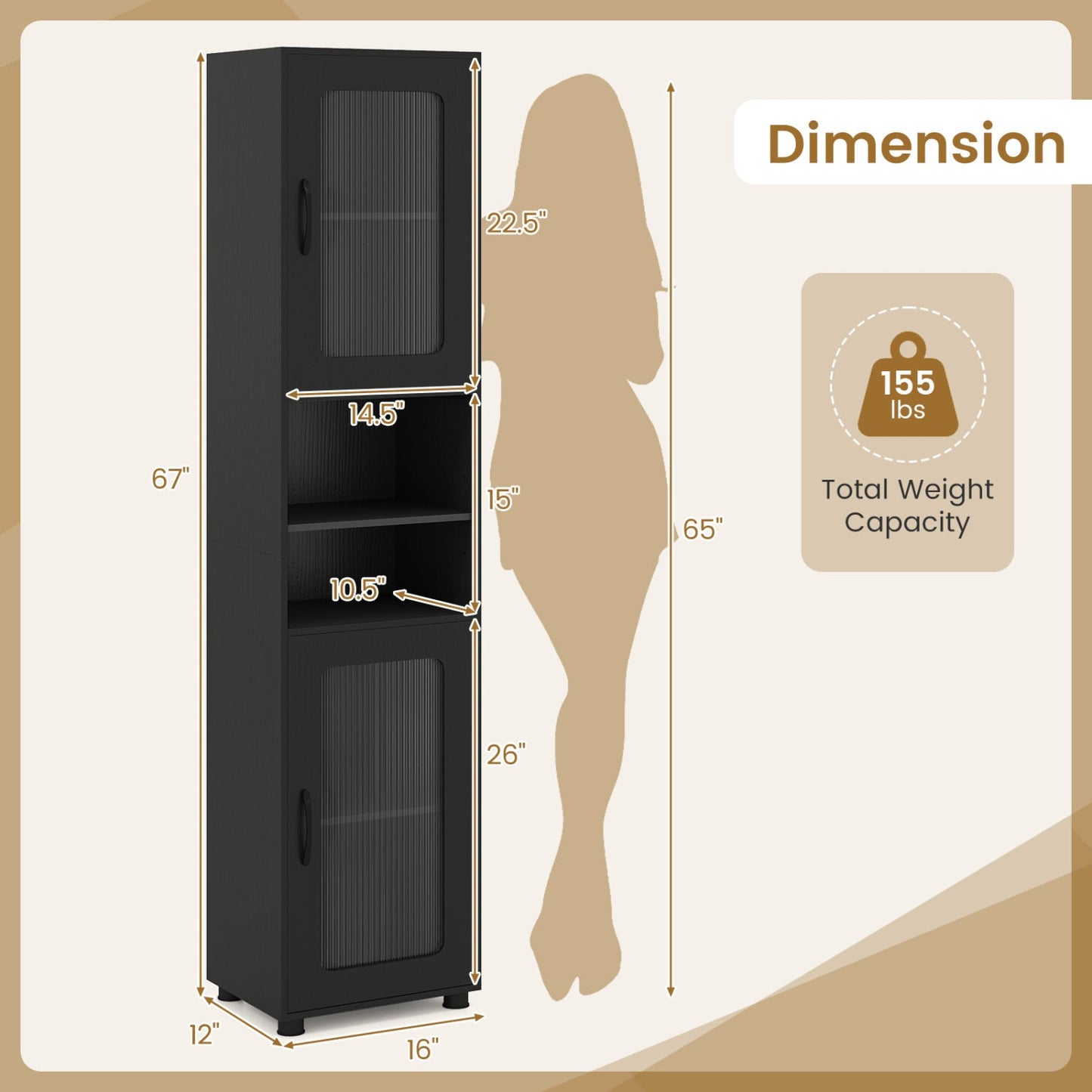 Tall Bathroom Storage Cabinet 67 Inches Freestanding Storage Organizer