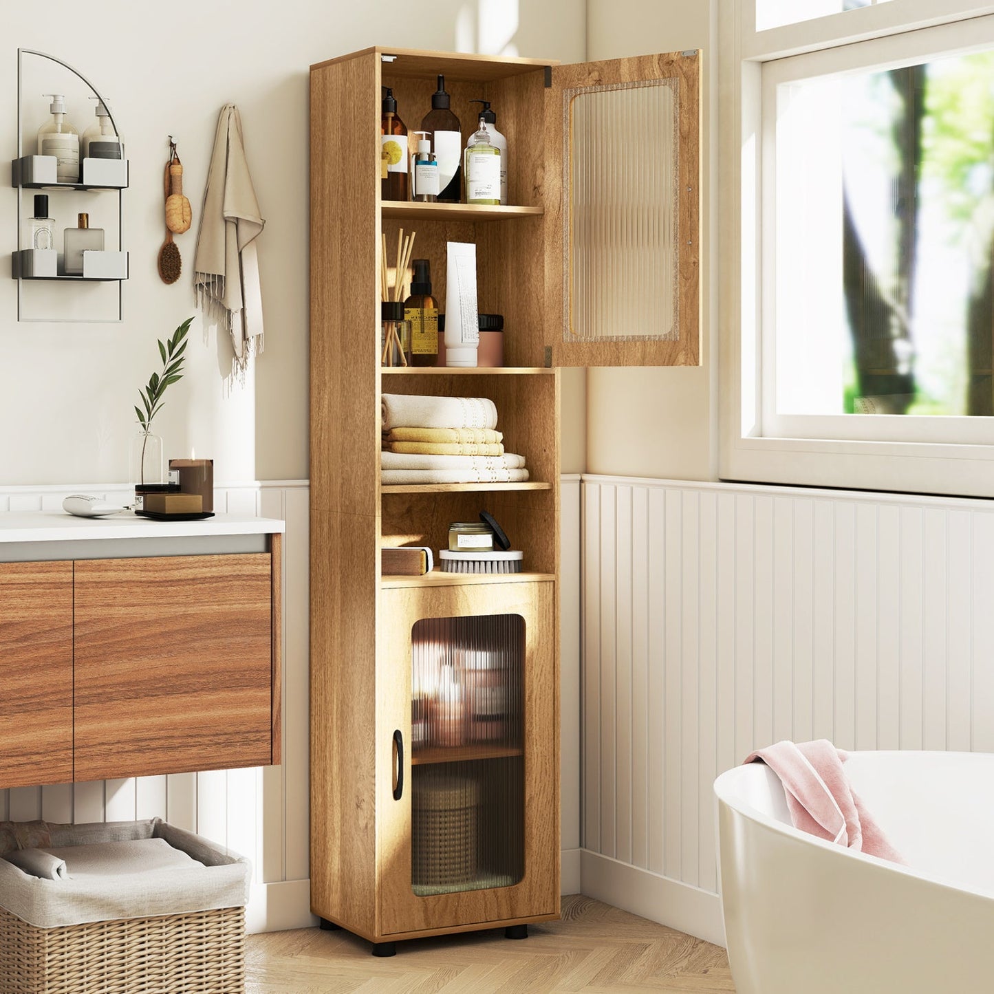 Tall Bathroom Storage Cabinet 67 Inches Freestanding Storage Organizer