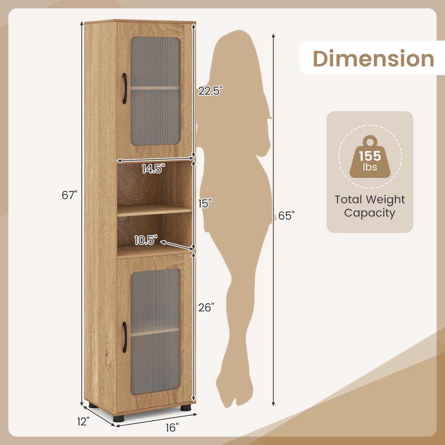 Tall Bathroom Storage Cabinet 67 Inches Freestanding Storage Organizer