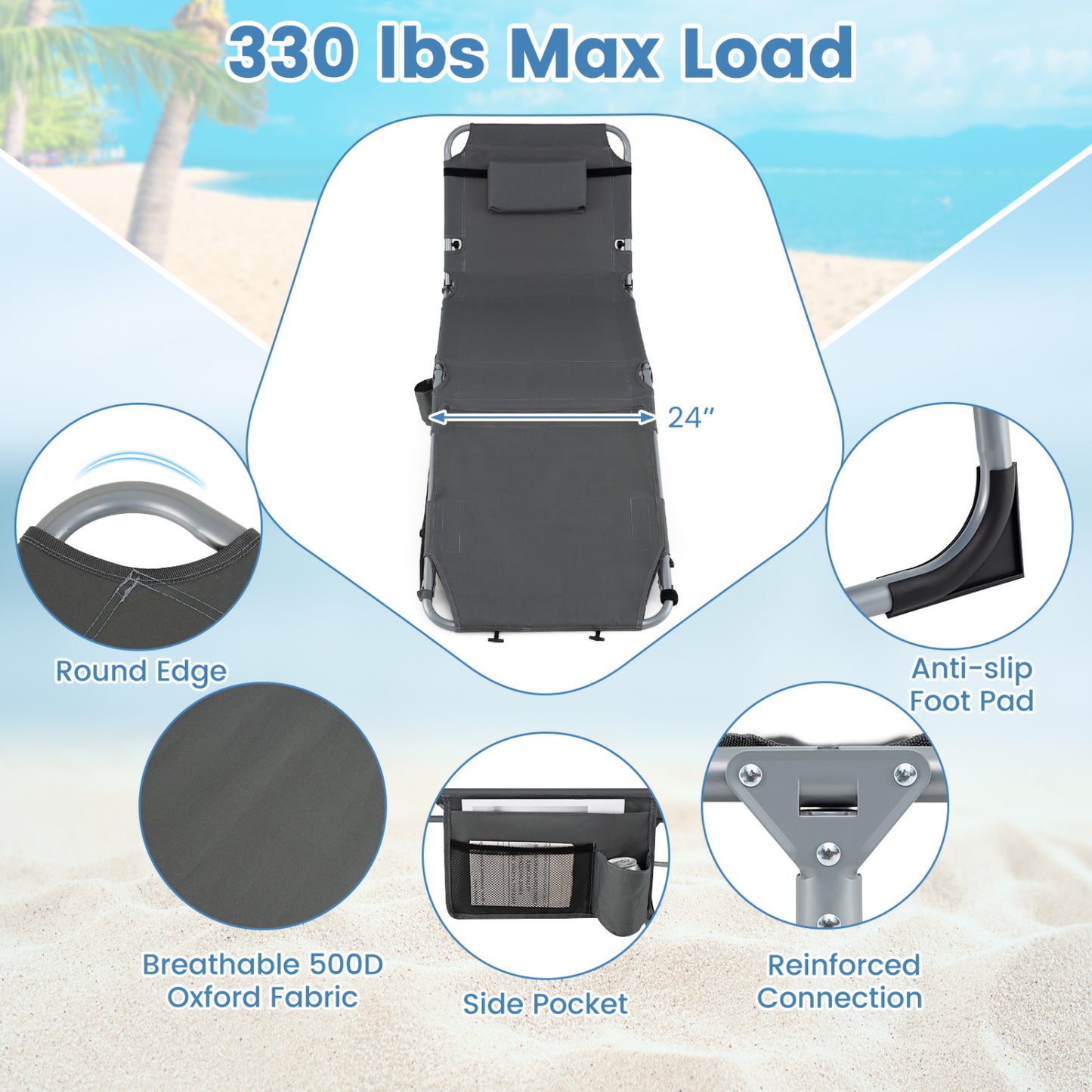 Tanning Chair with Face Hole & Adjustable Backrest - Gray