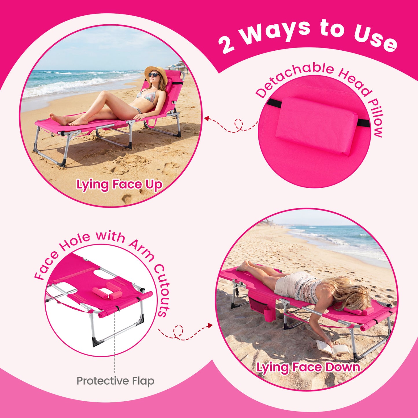 Tanning Chair with Face Hole & Adjustable Backrest - Gray
