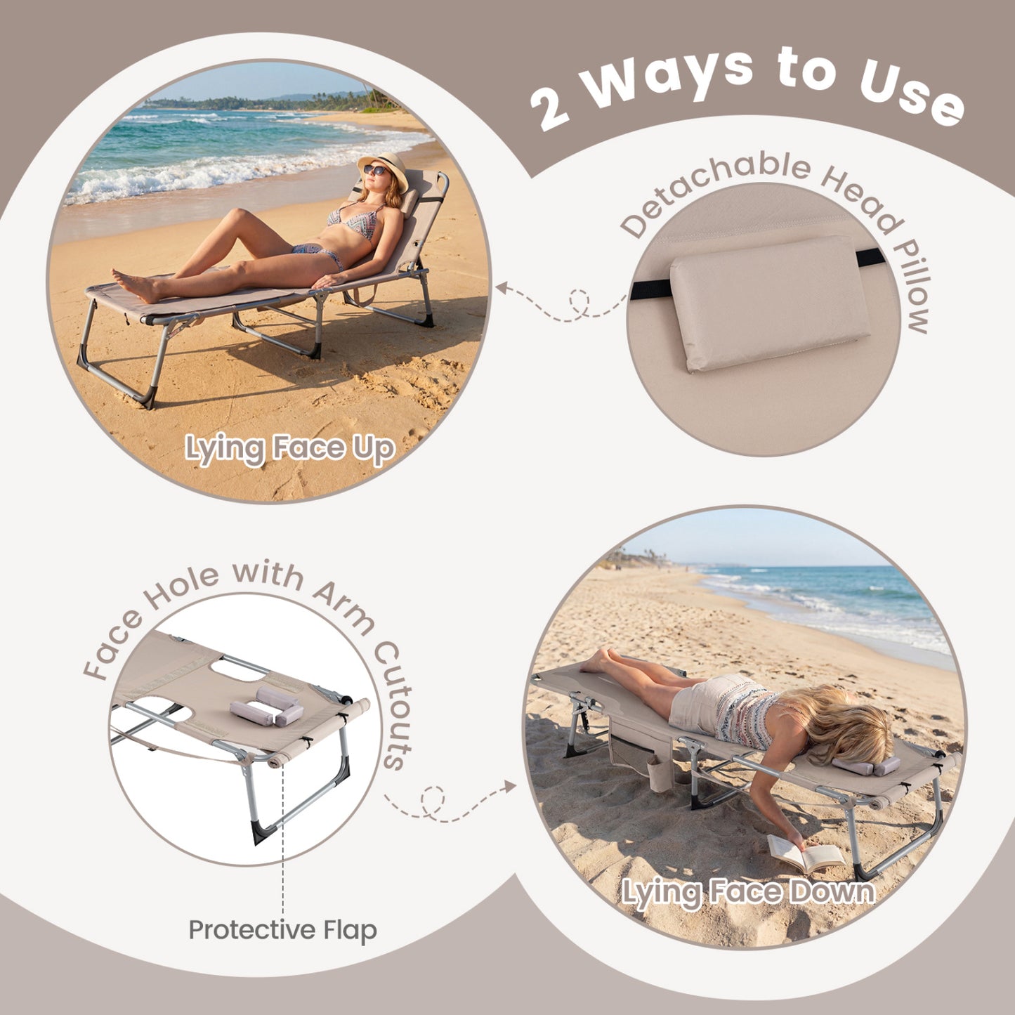 Tanning Chair with Face Hole & Adjustable Backrest - Gray