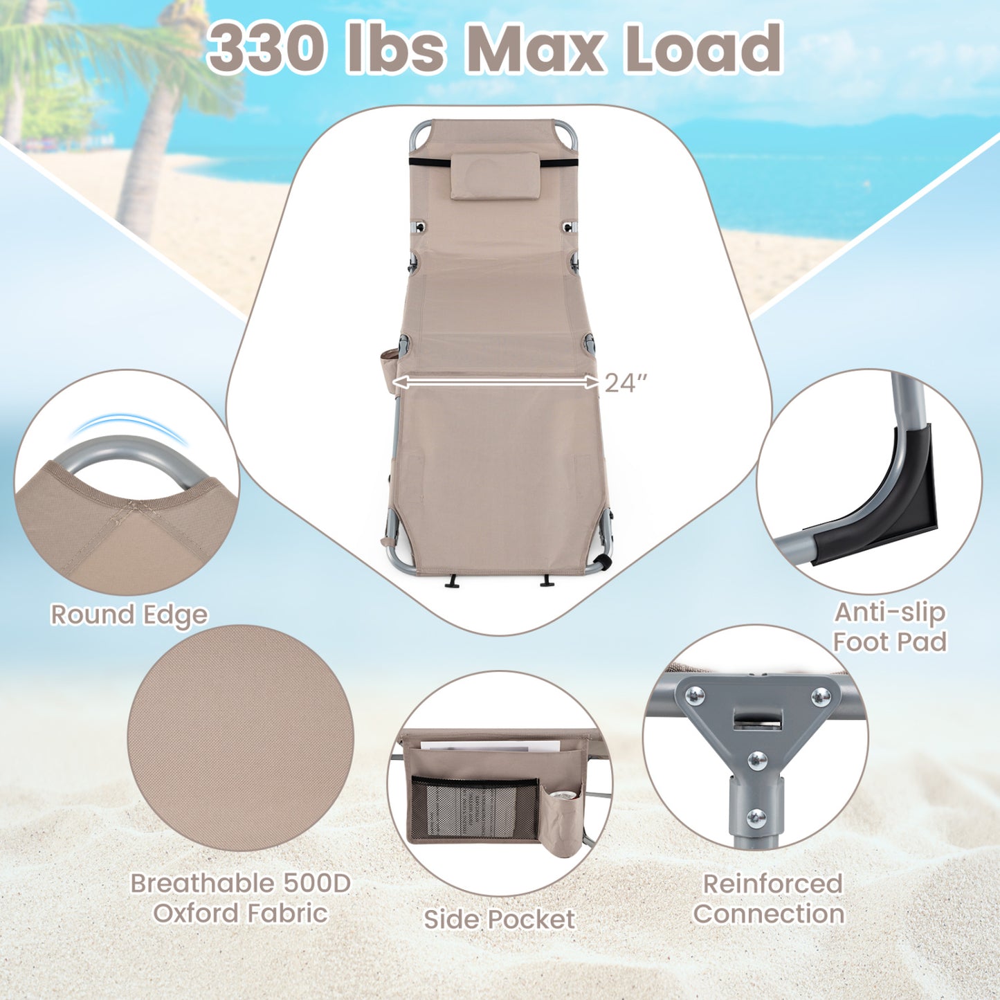 Tanning Chair with Face Hole & Adjustable Backrest - Gray