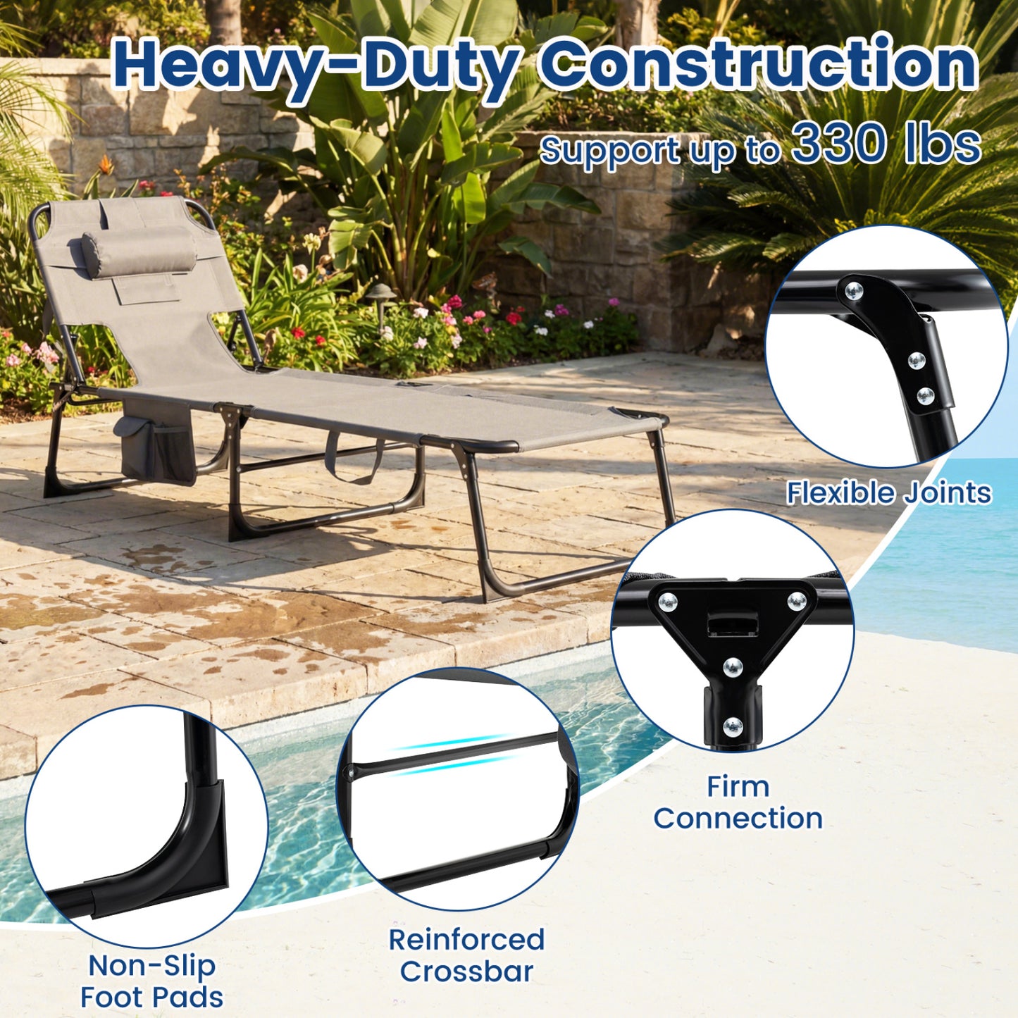 Folding Tanning Lounge Chair with Face and Arm Holes