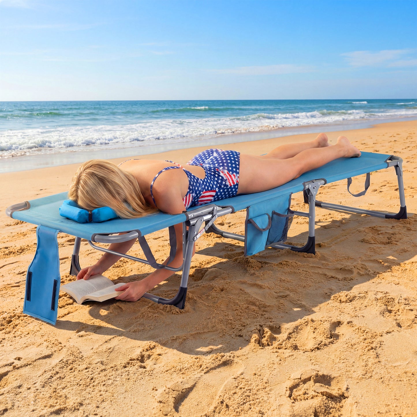 Folding Tanning Lounge Chair with Face and Arm Holes