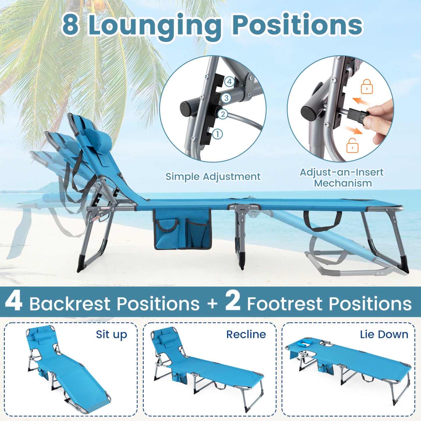 Folding Tanning Lounge Chair with Face and Arm Holes