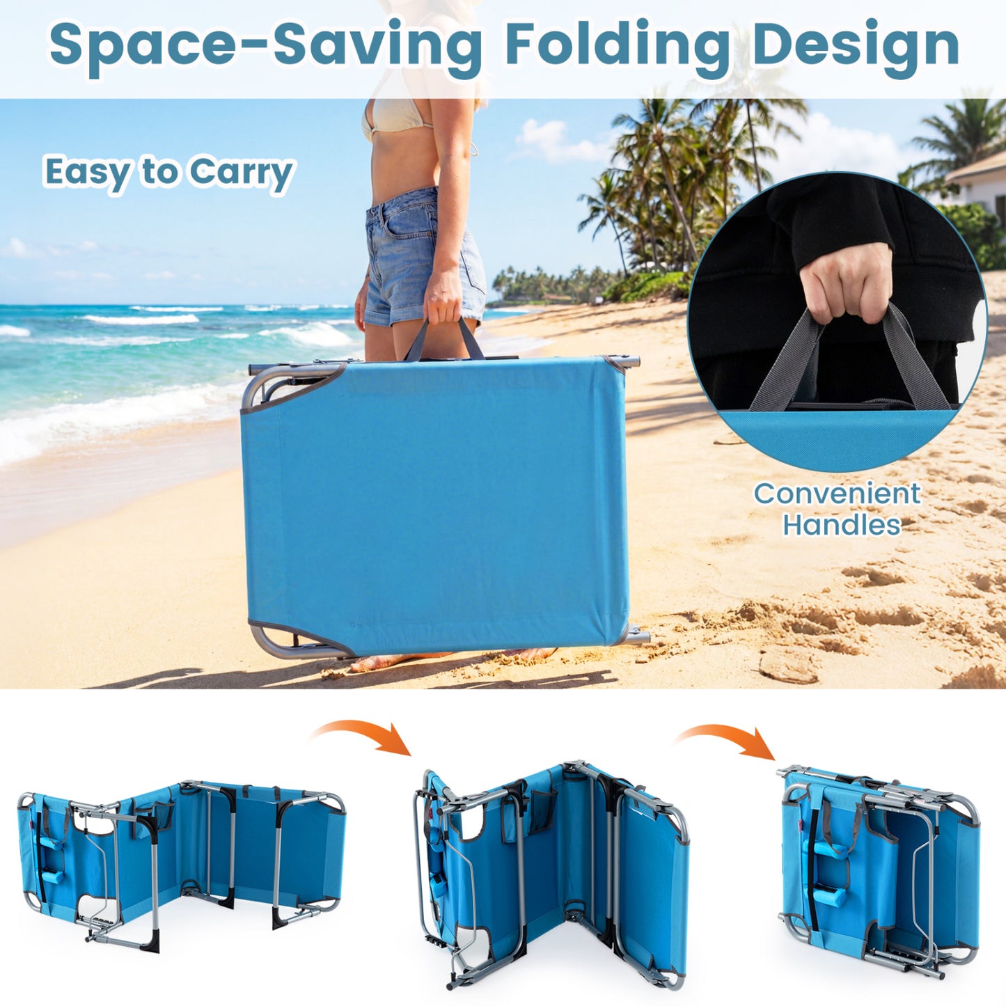Folding Tanning Lounge Chair with Face and Arm Holes
