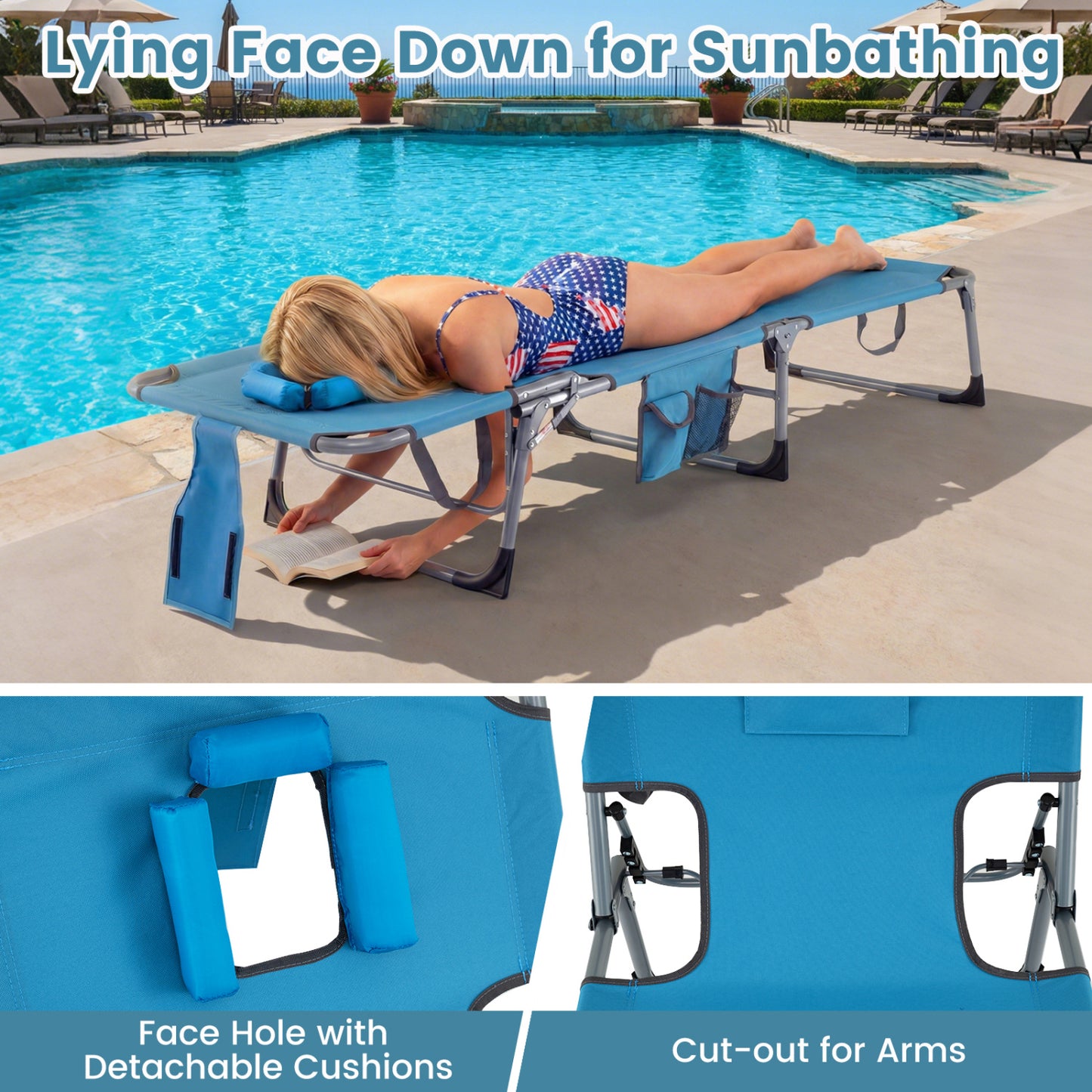 Folding Tanning Lounge Chair with Face and Arm Holes