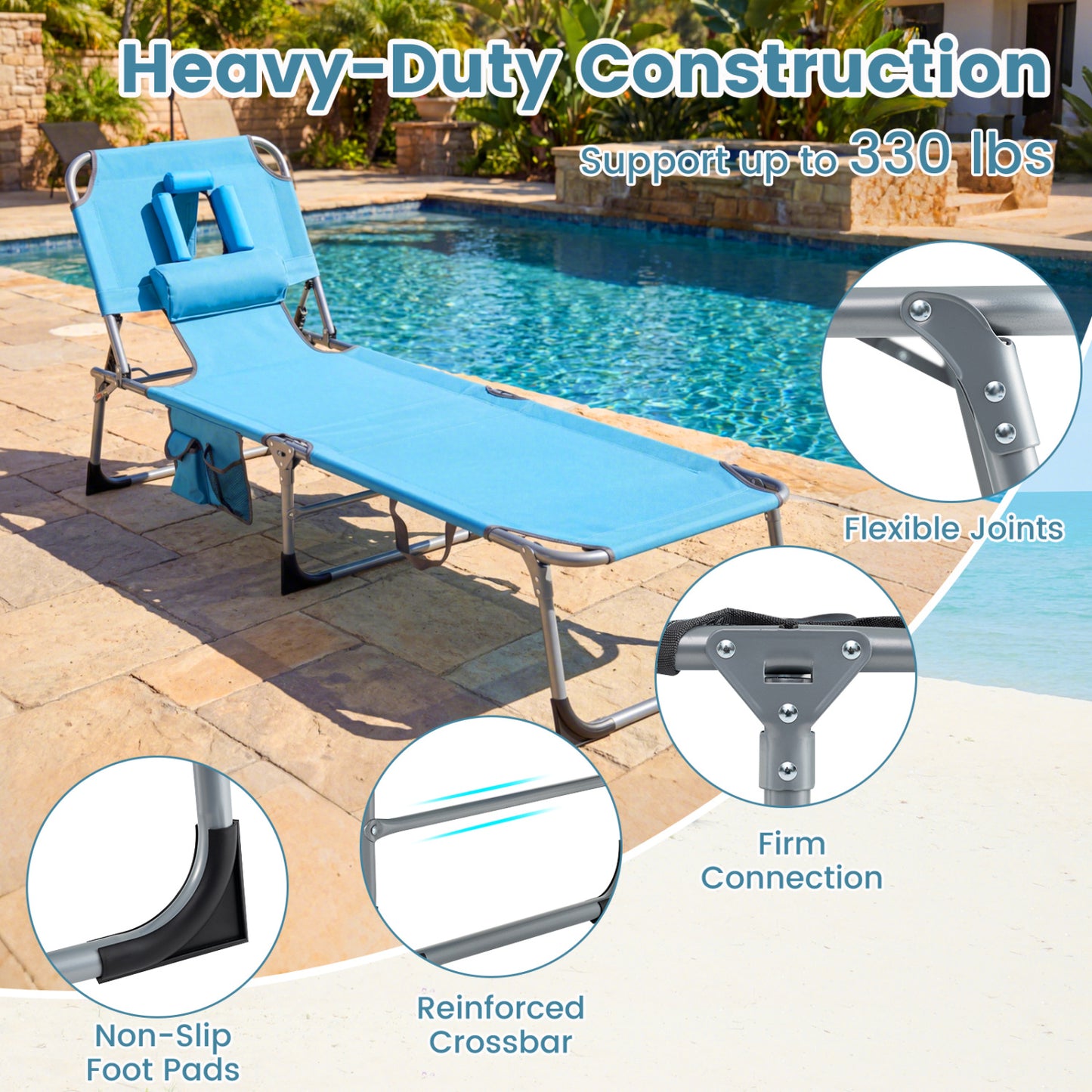 Folding Tanning Lounge Chair with Face and Arm Holes