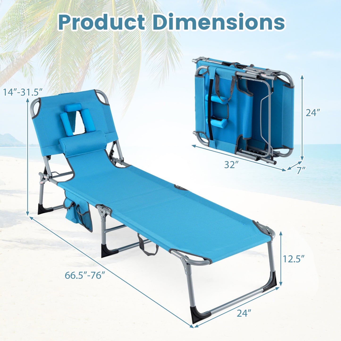 Folding Tanning Lounge Chair with Face and Arm Holes