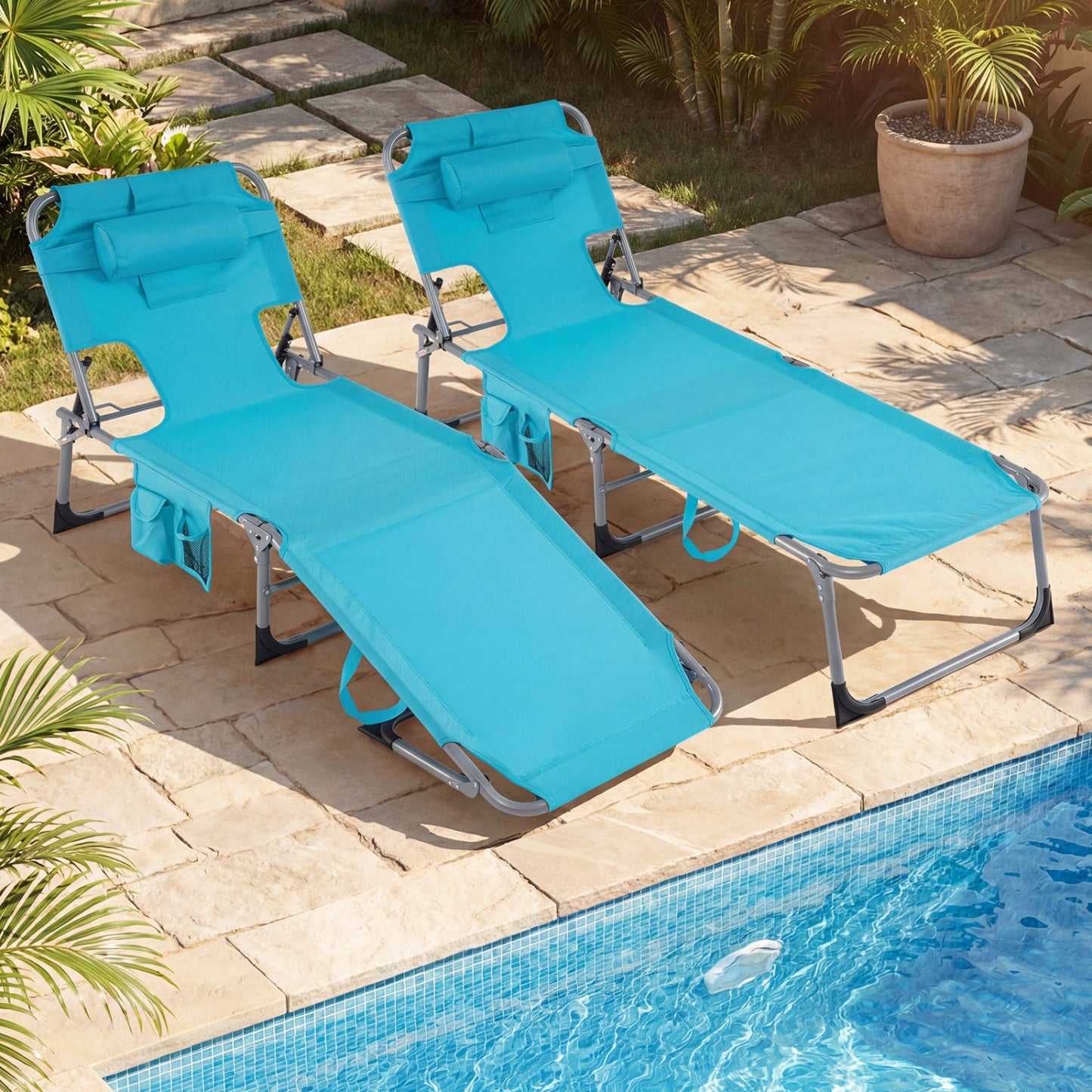 Folding Tanning Lounge Chair with Face and Arm Holes