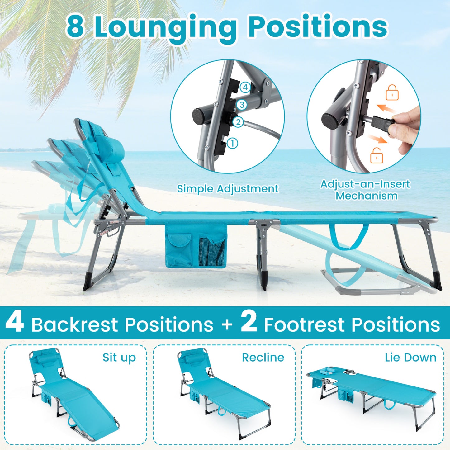 Folding Tanning Lounge Chair with Face and Arm Holes