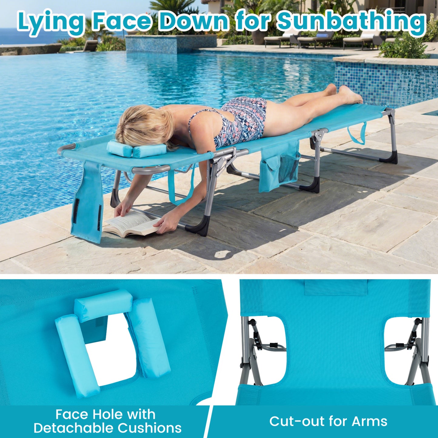 Folding Tanning Lounge Chair with Face and Arm Holes