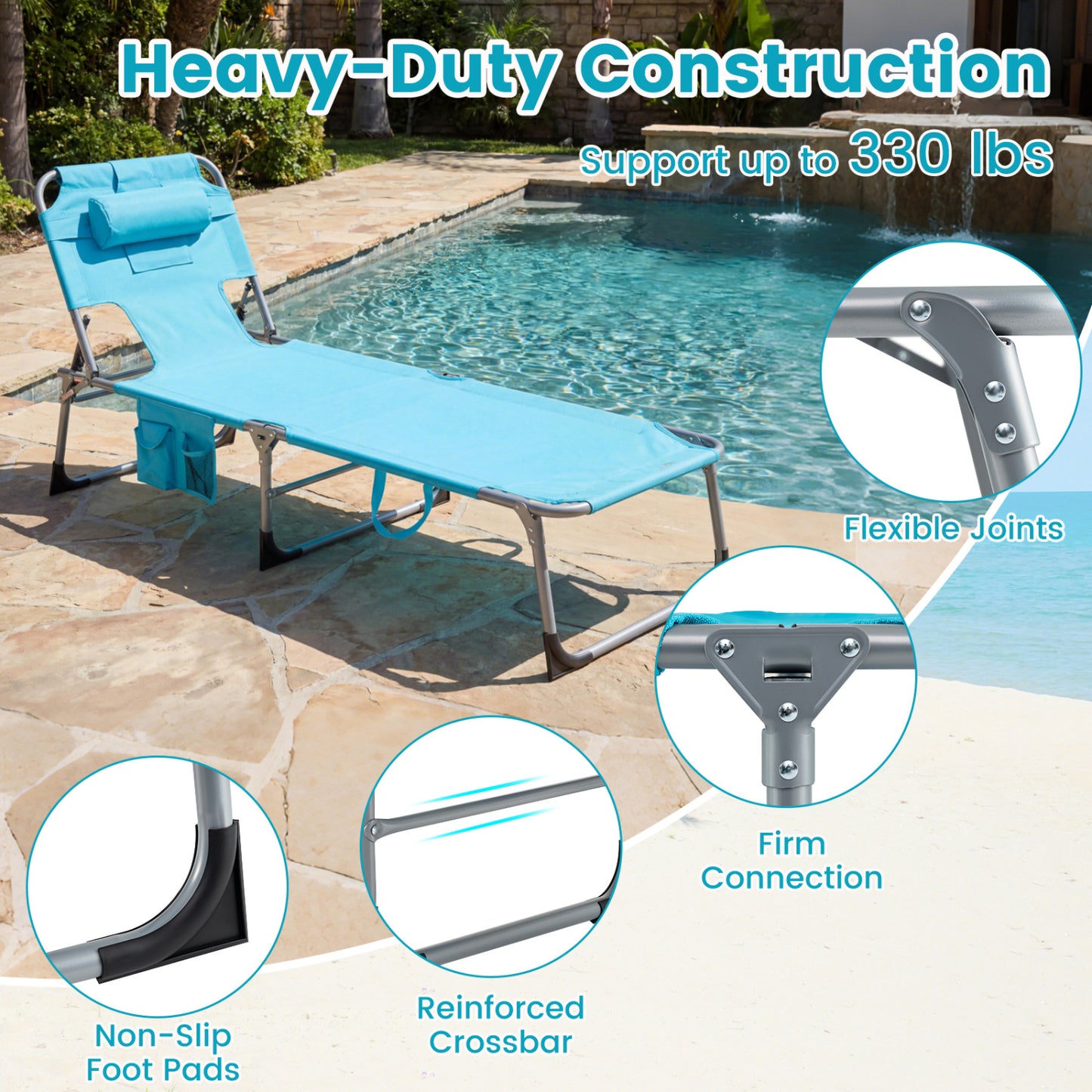 Folding Tanning Lounge Chair with Face and Arm Holes