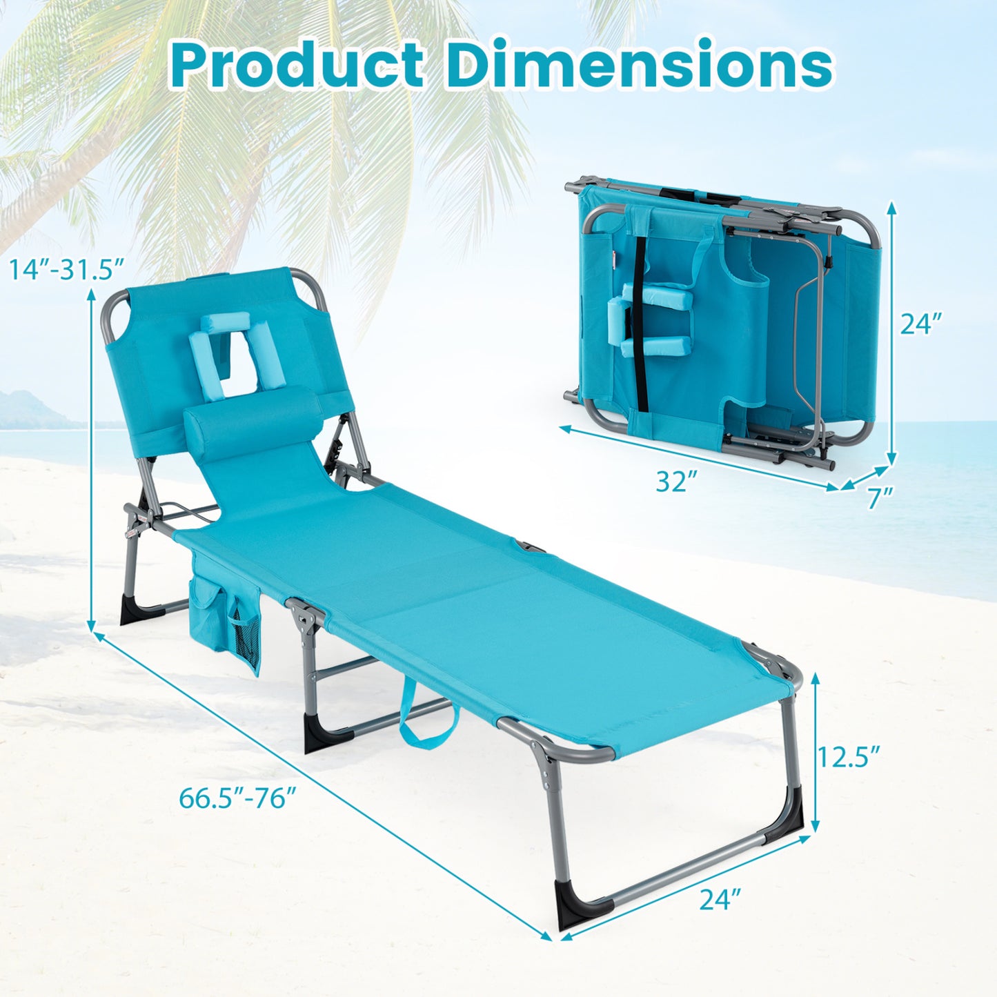 Folding Tanning Lounge Chair with Face and Arm Holes