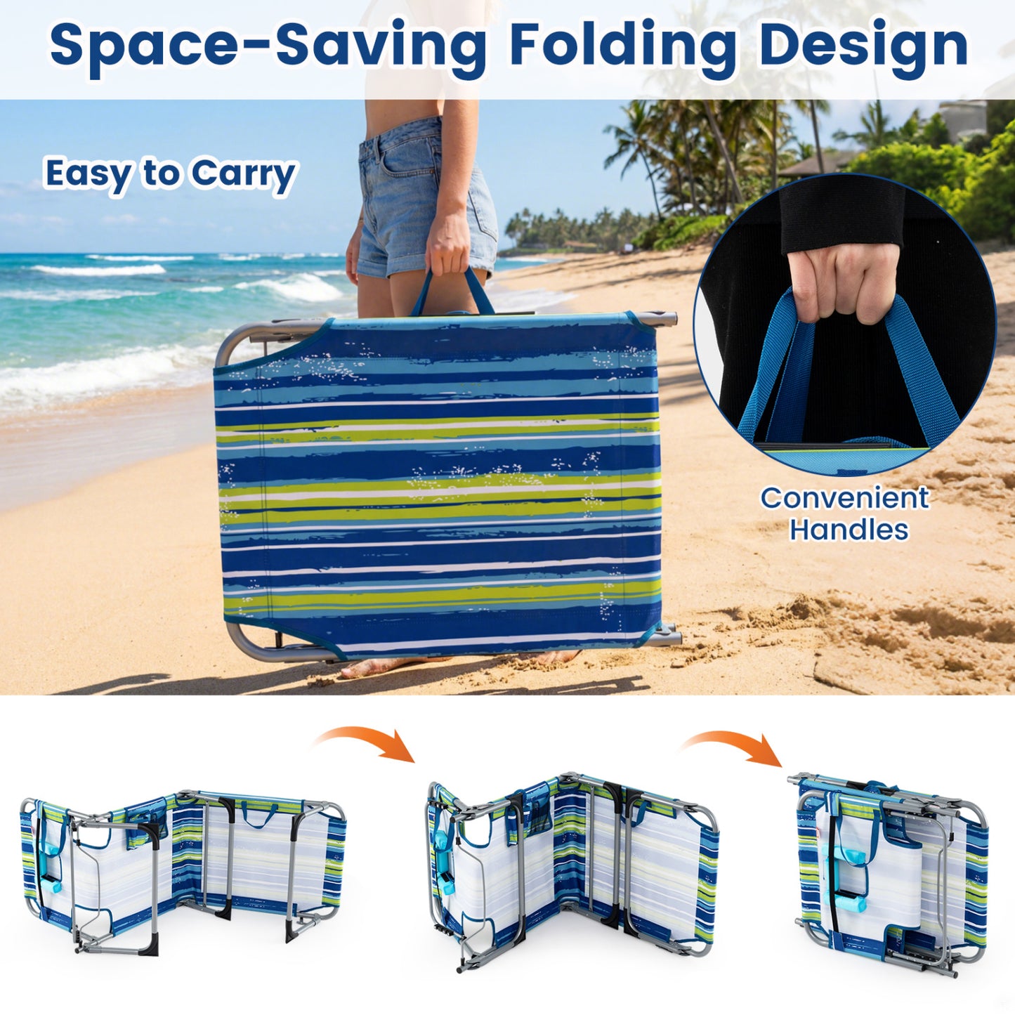 Folding Tanning Lounge Chair with Face and Arm Holes