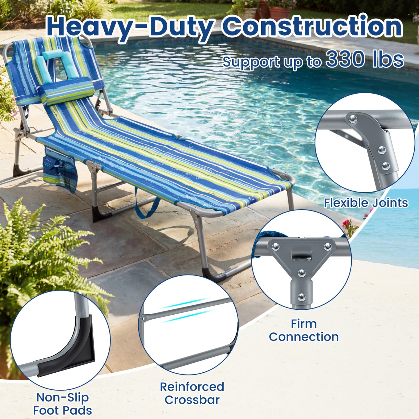 Folding Tanning Lounge Chair with Face and Arm Holes