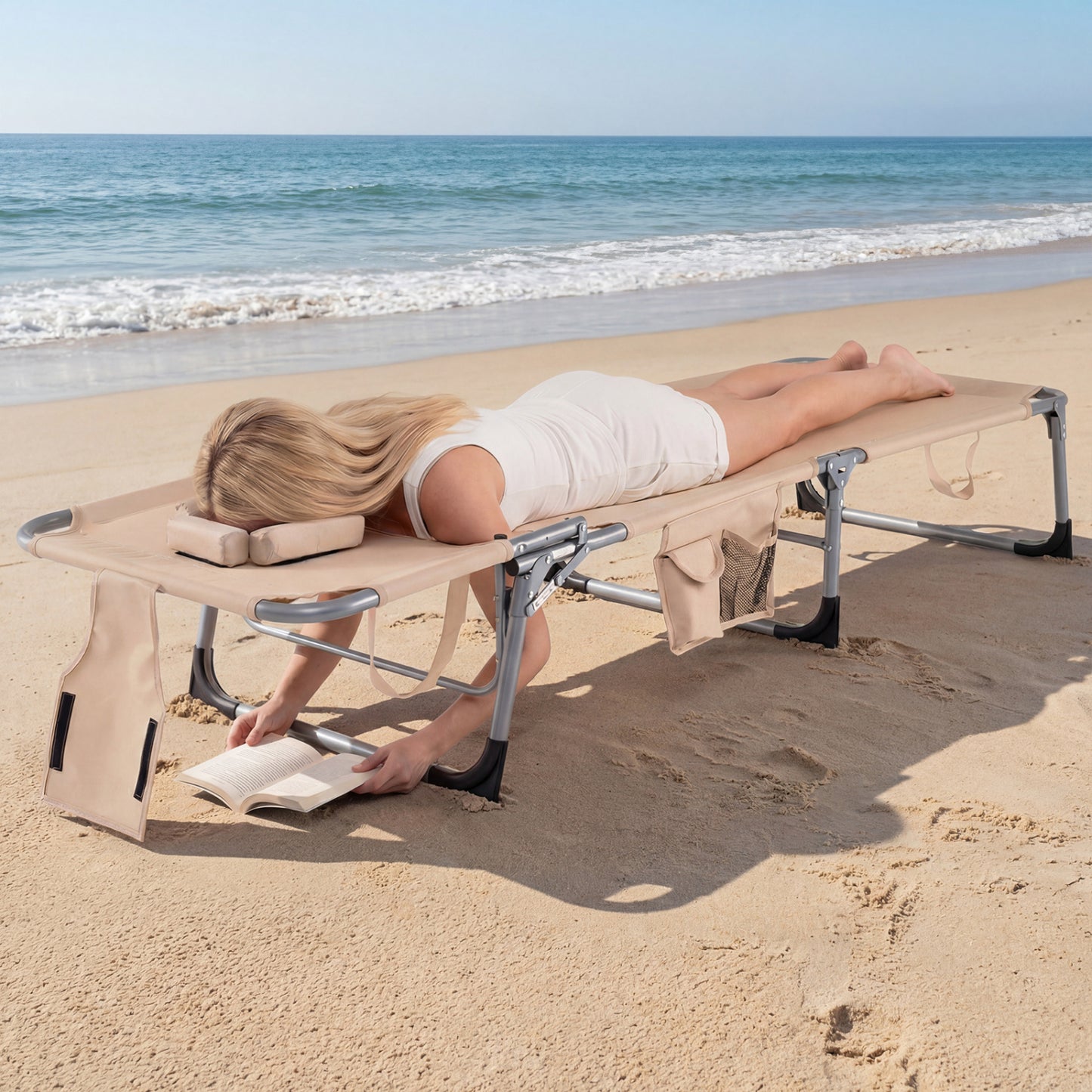Folding Tanning Lounge Chair with Face and Arm Holes