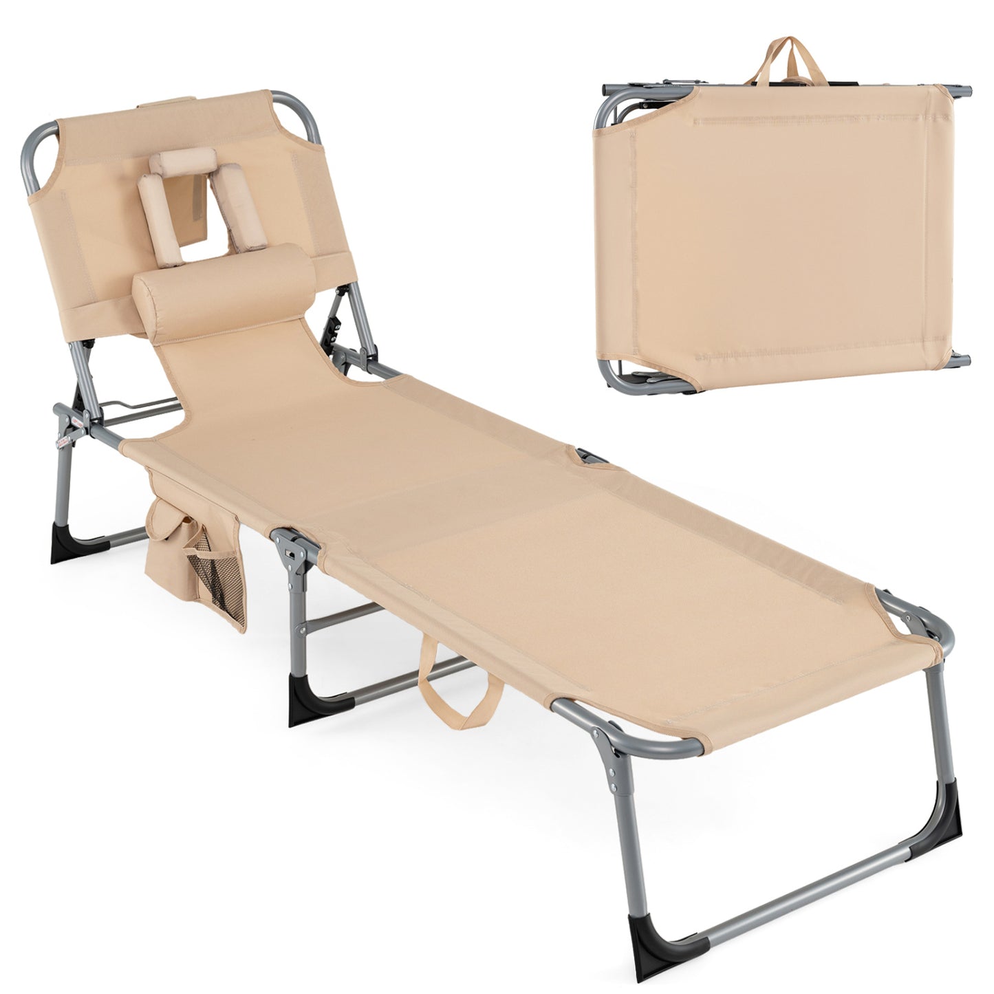 Folding Tanning Lounge Chair with Face and Arm Holes