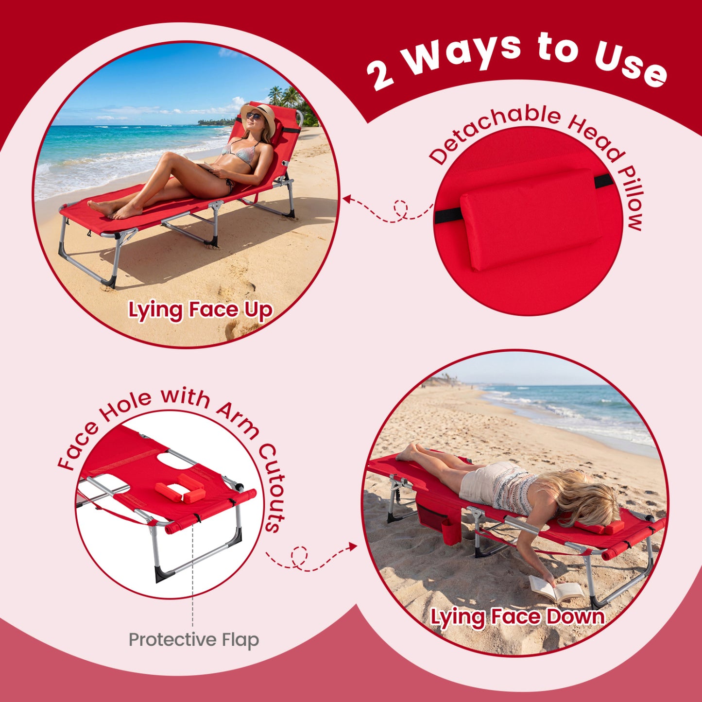 Tanning Chair with Face Hole & Adjustable Backrest - Gray