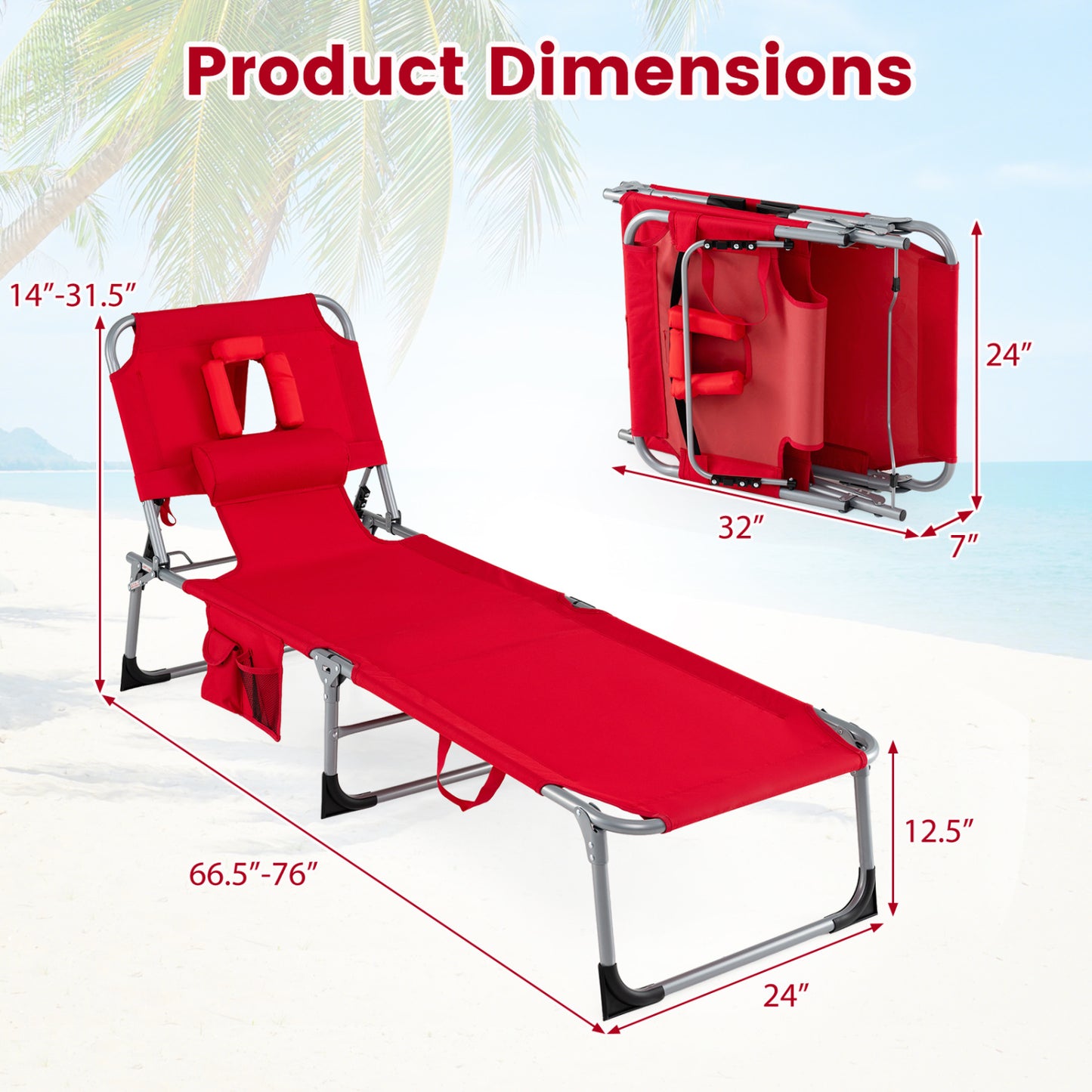 Folding Tanning Lounge Chair with Face and Arm Holes