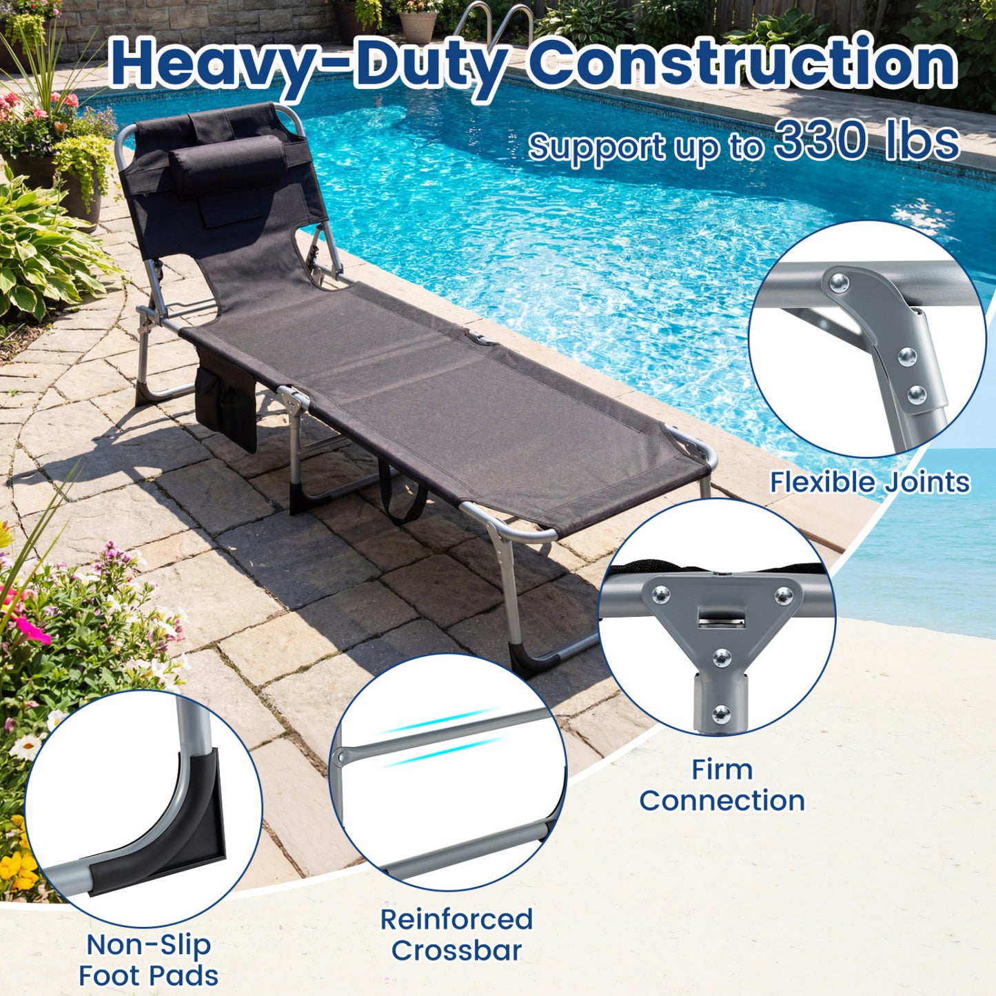 Folding Tanning Lounge Chair with Face and Arm Holes