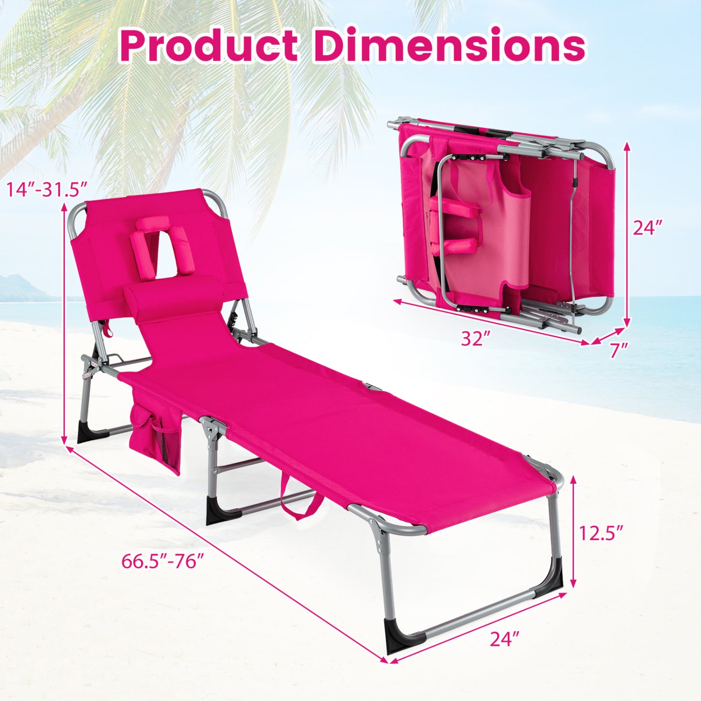 Folding Tanning Lounge Chair with Face and Arm Holes