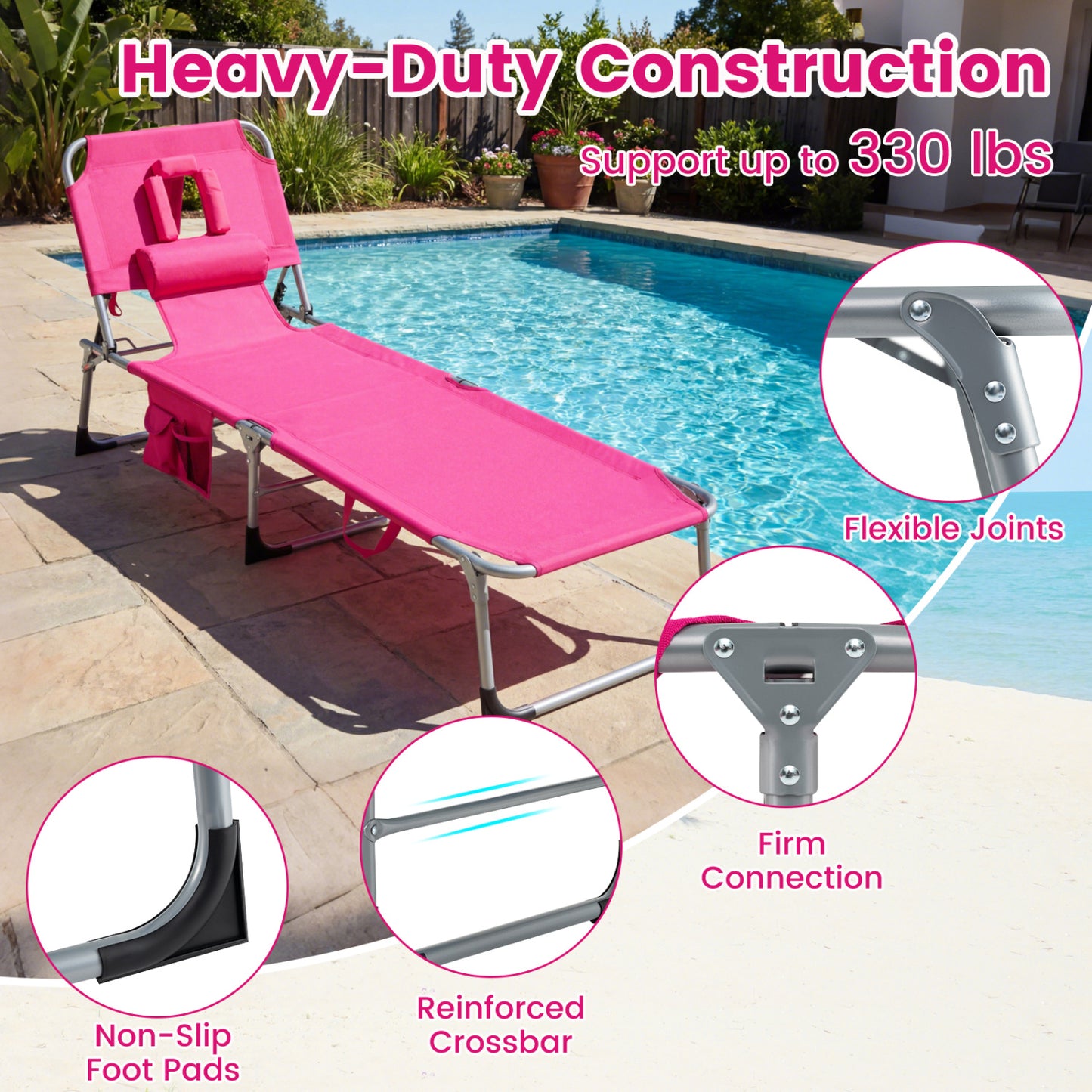 Folding Tanning Lounge Chair with Face and Arm Holes