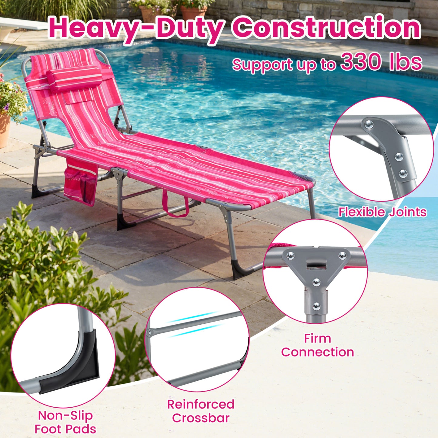 Folding Tanning Lounge Chair with Face and Arm Holes